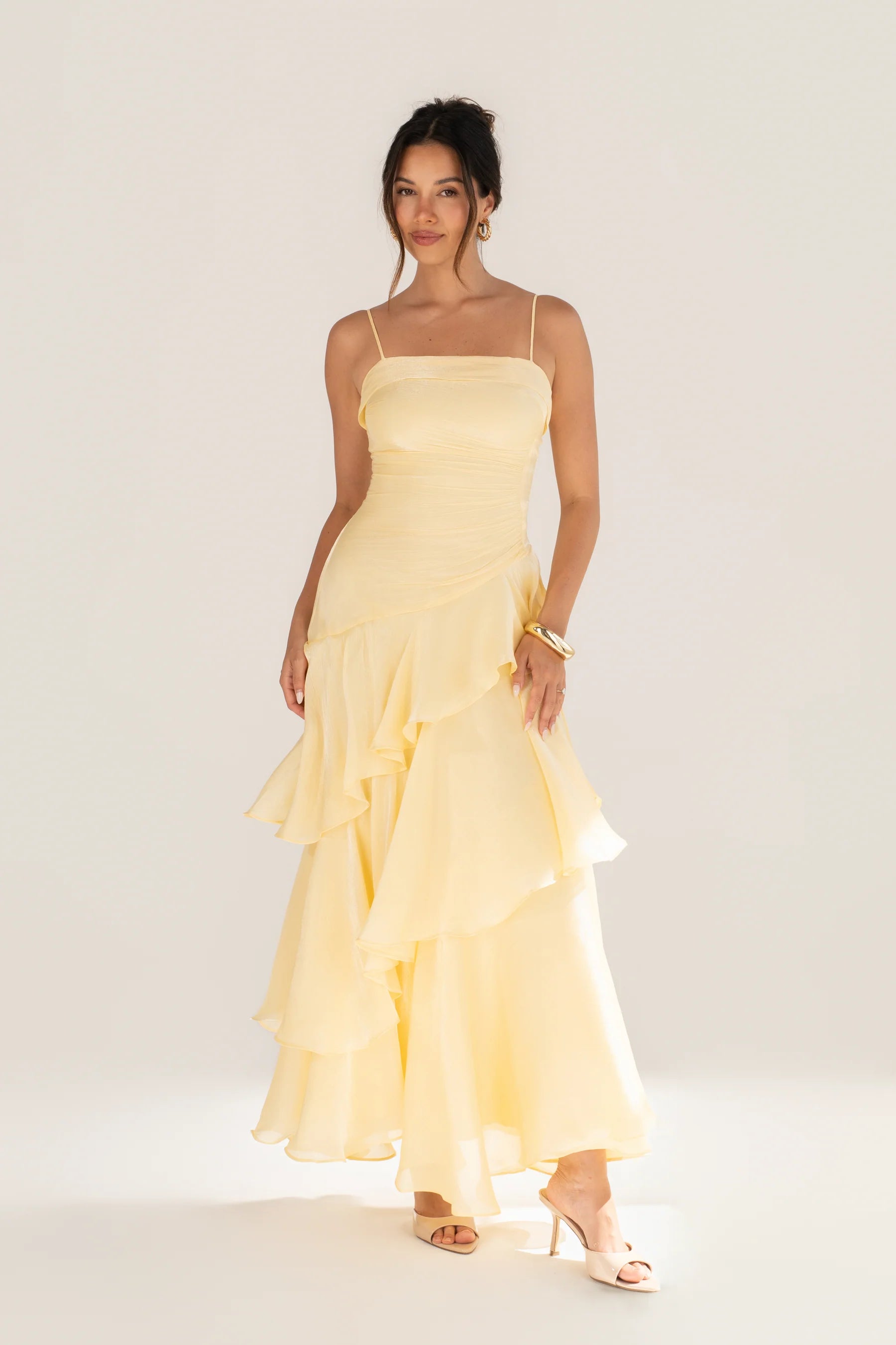 Johanna Shimmering Ruffle Maxi Dress (Yellow)