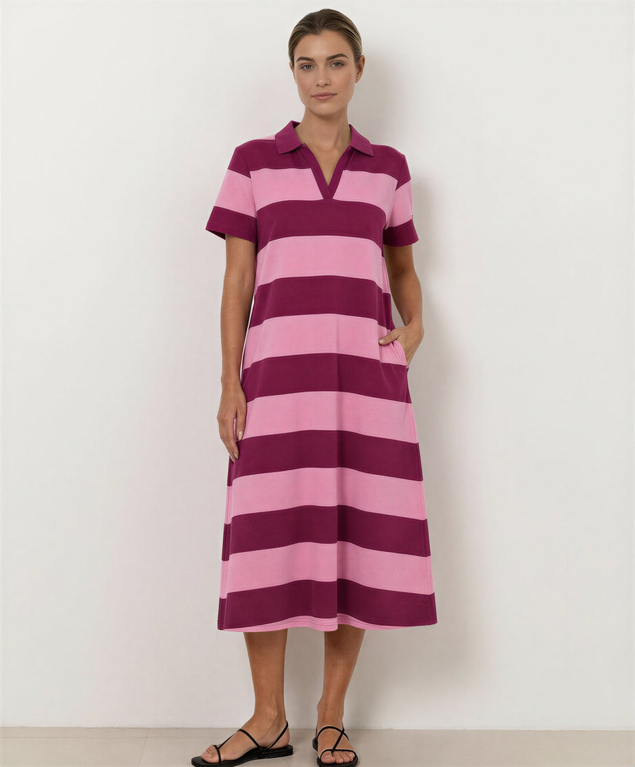 Polo Cotton Jersey Stripe Dress (Pink)