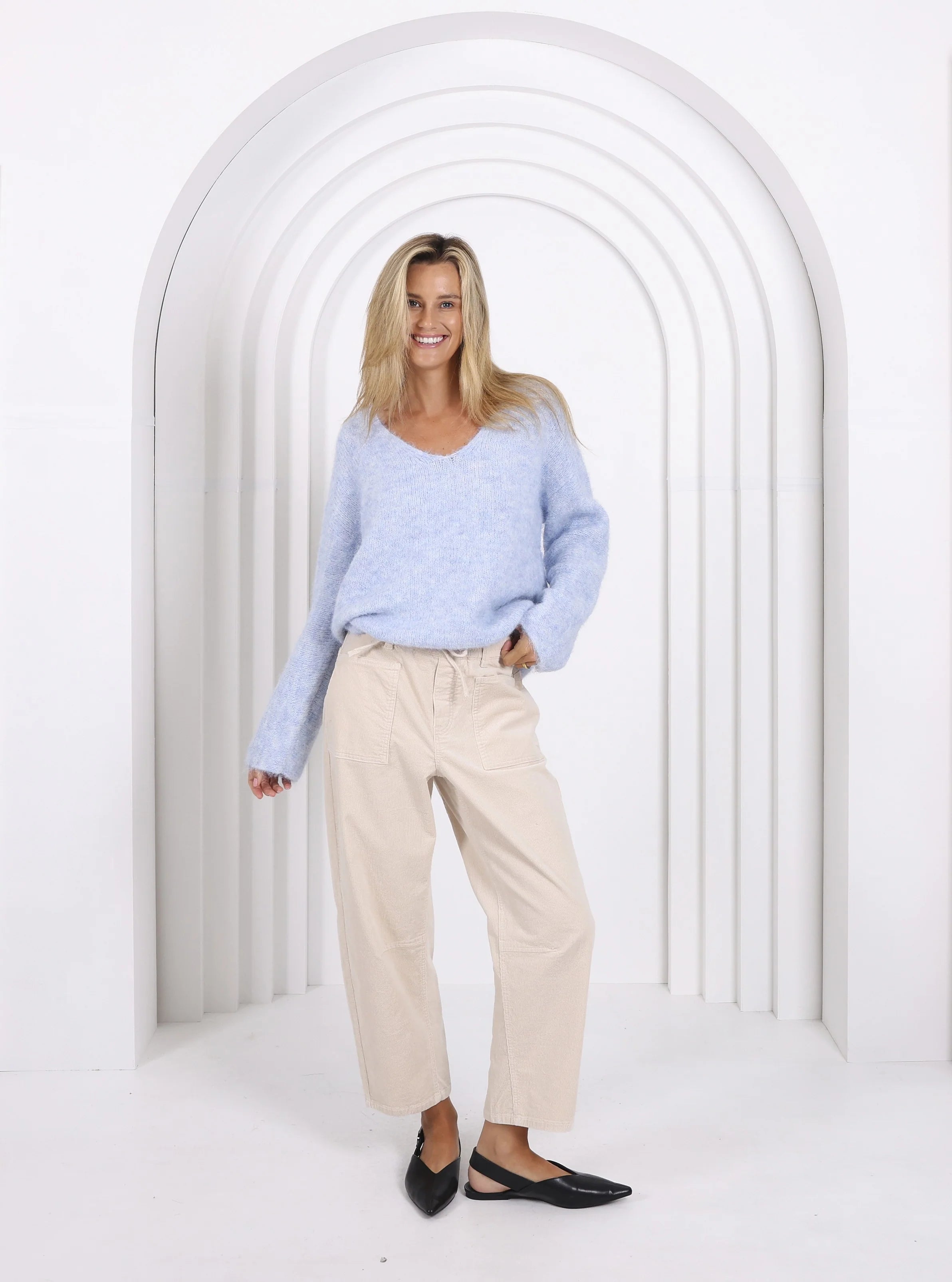 Leo Barrel Jeans Corduroy (Stone)