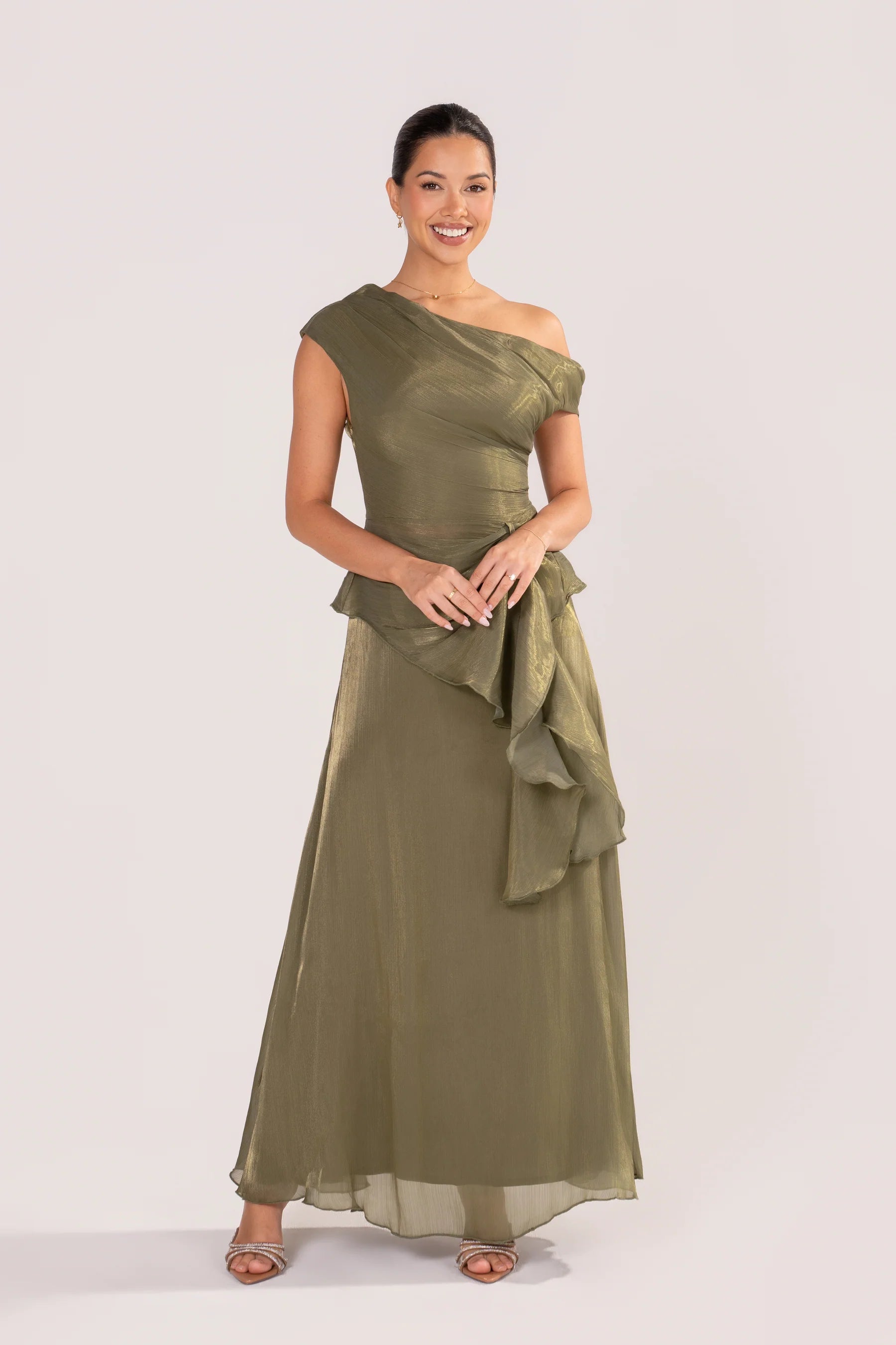 Renata Shimmer Drop Shoulder Top & Maxi Skirt (Green)