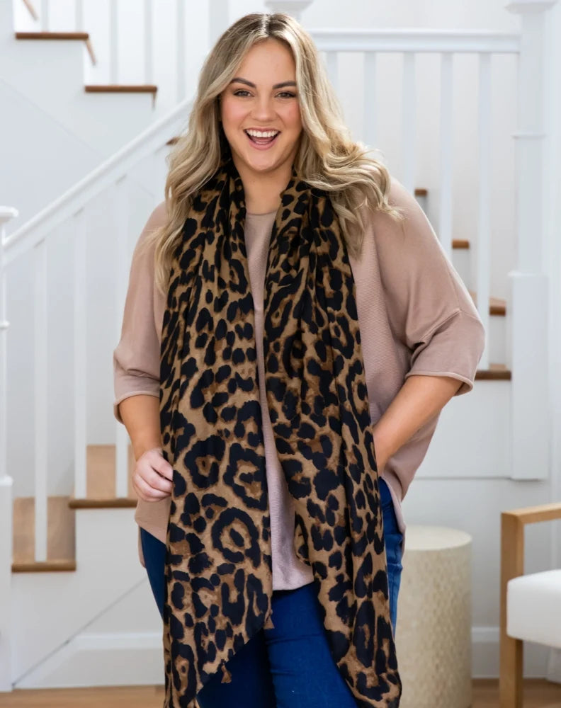 Animal Print Scarf (Brown Tassel)