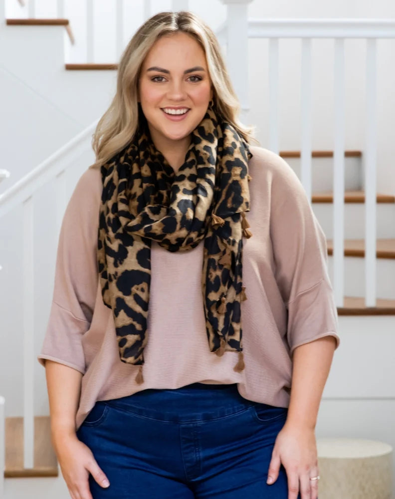 Animal Print Scarf (Brown Tassel)