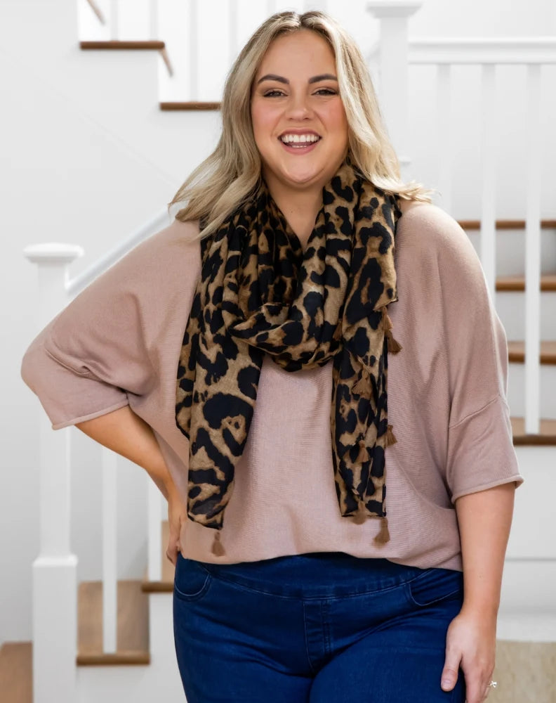 Animal Print Scarf (Brown Tassel)