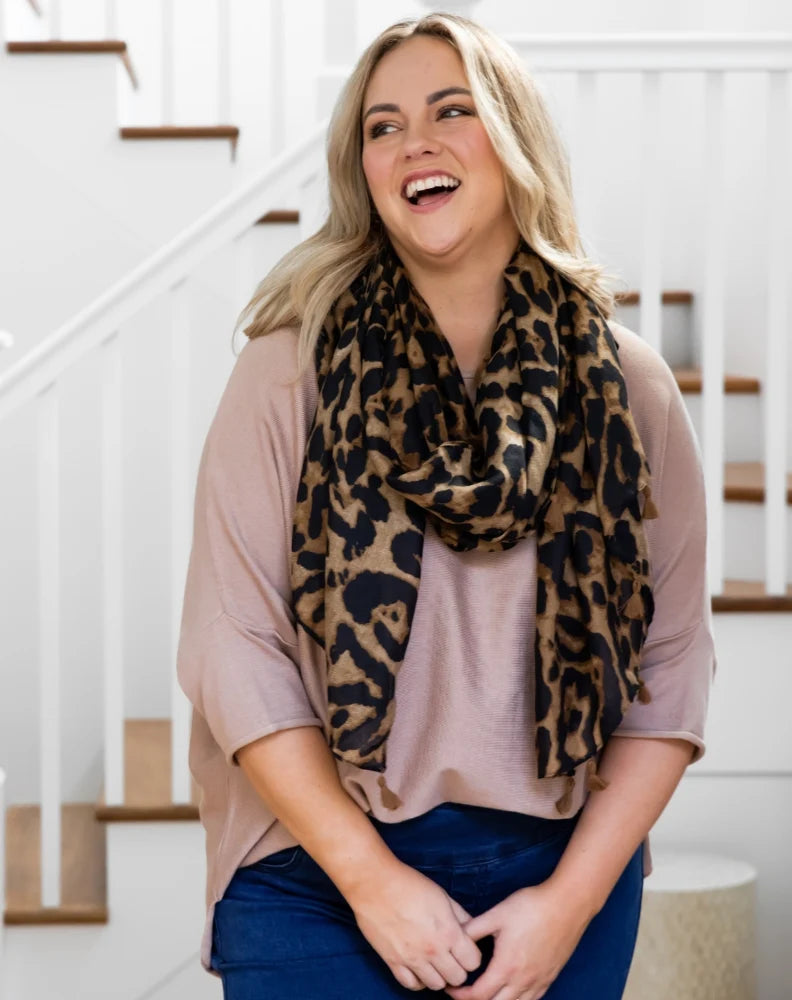 Animal Print Scarf (Brown Tassel)