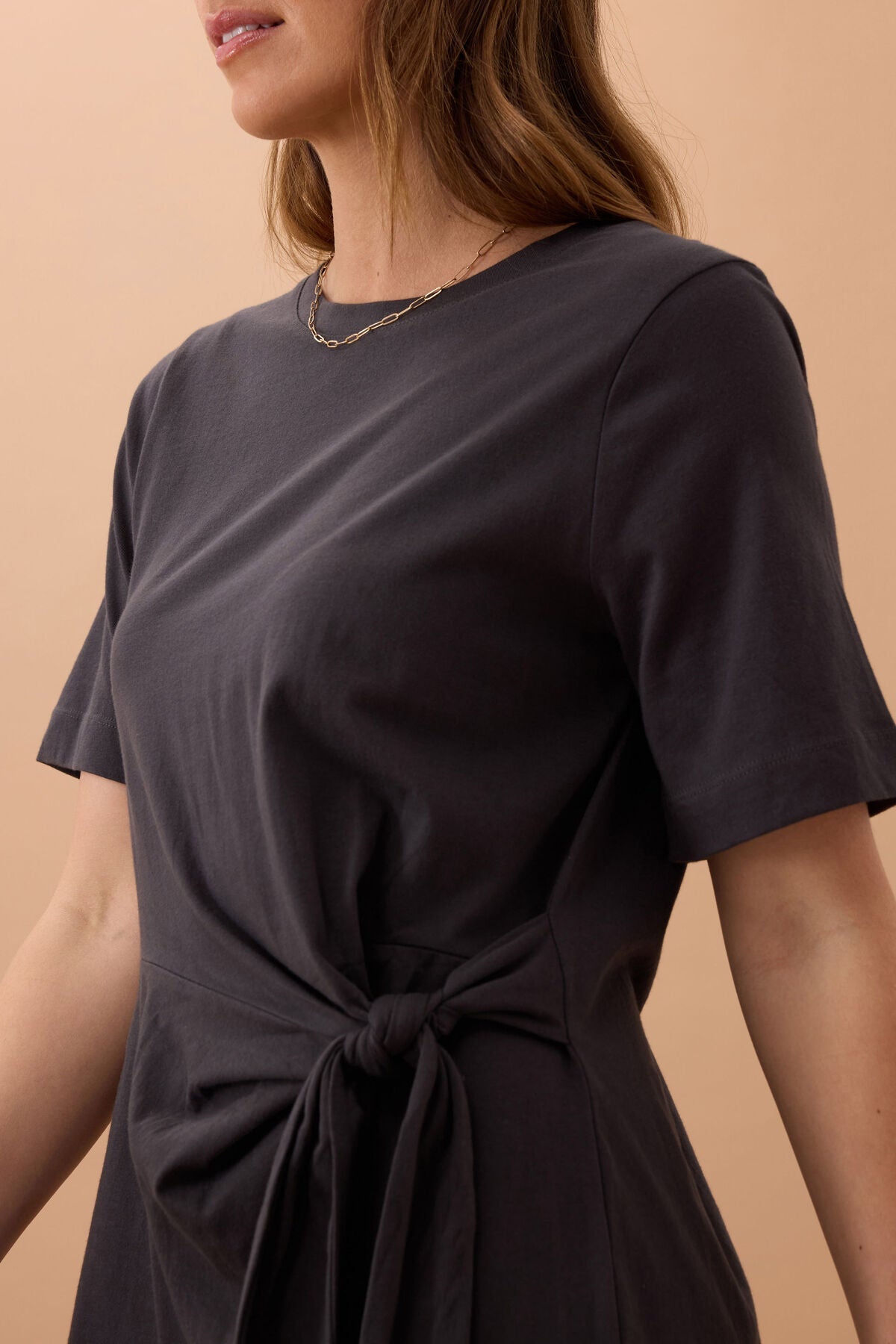 Agnes Tie Mini Tee Dress (Phantom) - Something For Me​​