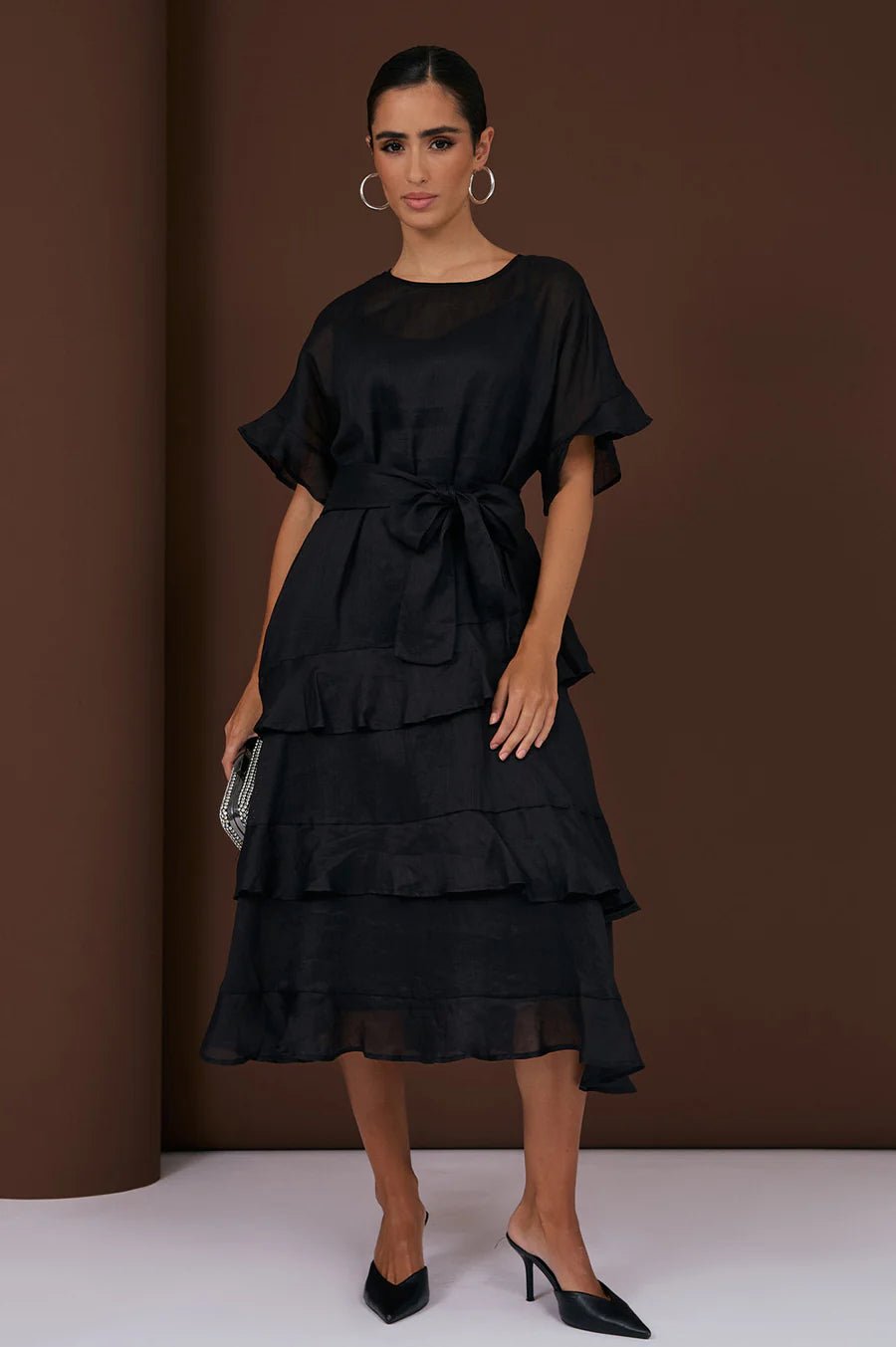 Alana Ramie Midi Dress (Black) - Something For Me​​