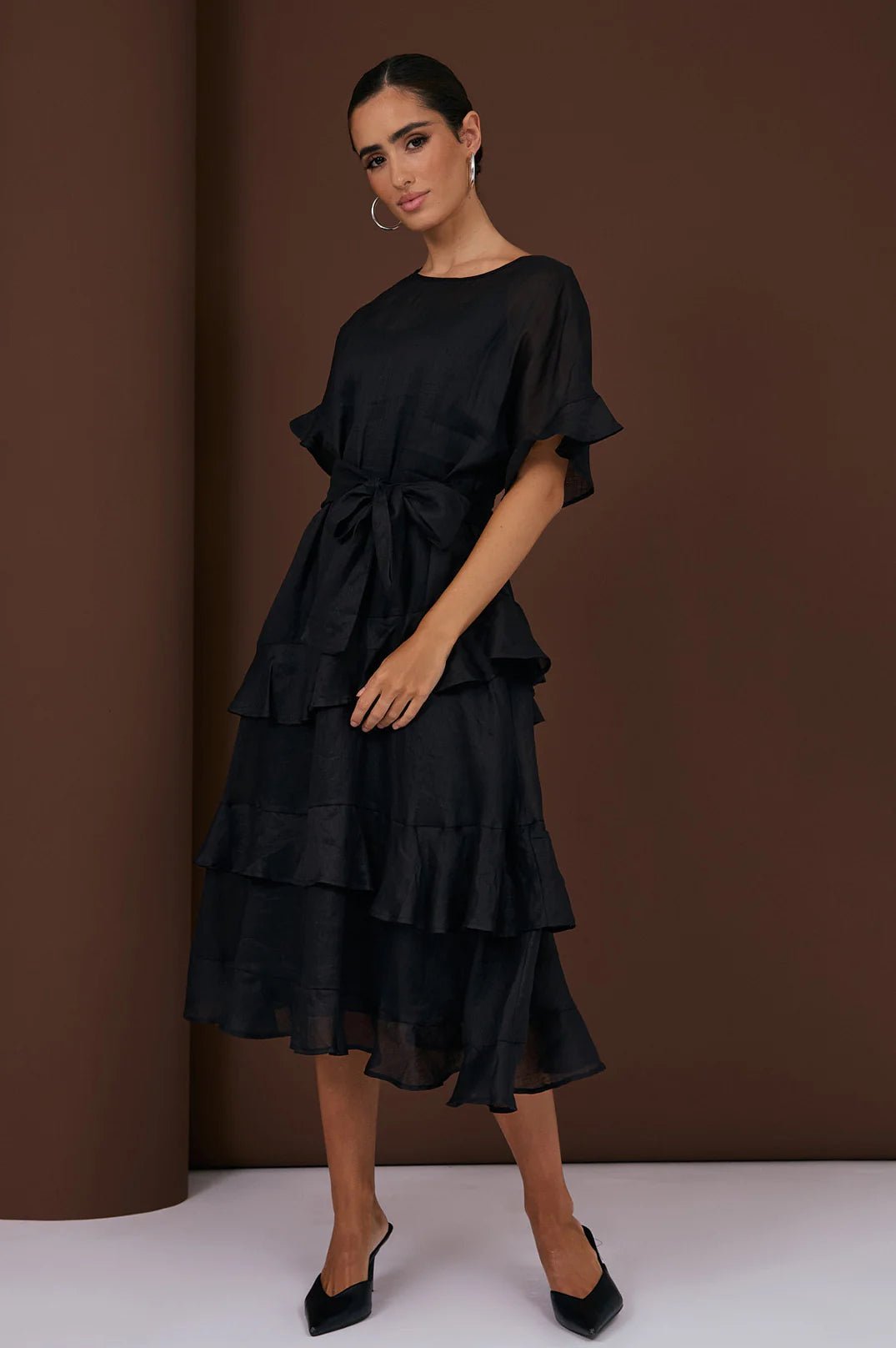 Alana Ramie Midi Dress (Black) - Something For Me​​