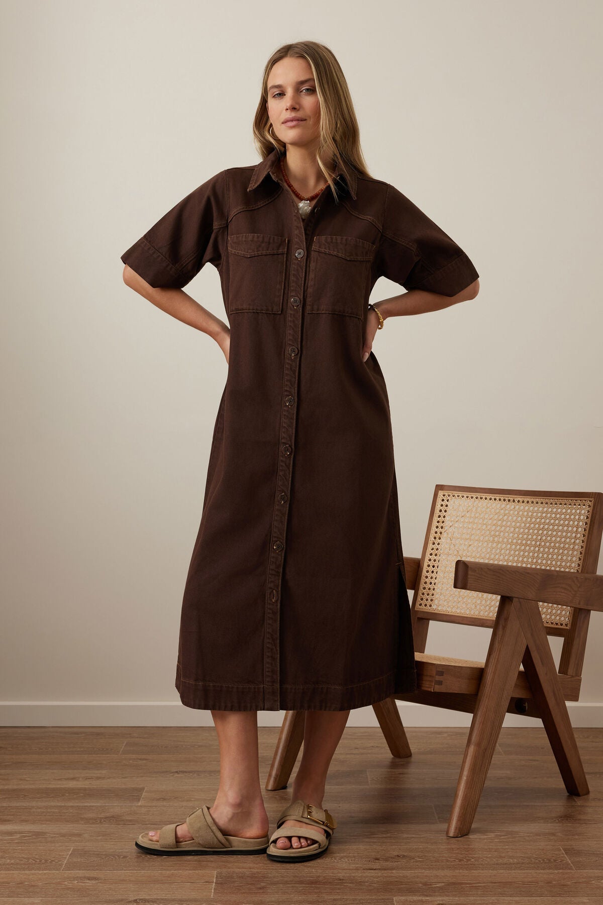Ava Short Sleeve Midi Dress (Chocolate) - Something For Me​​