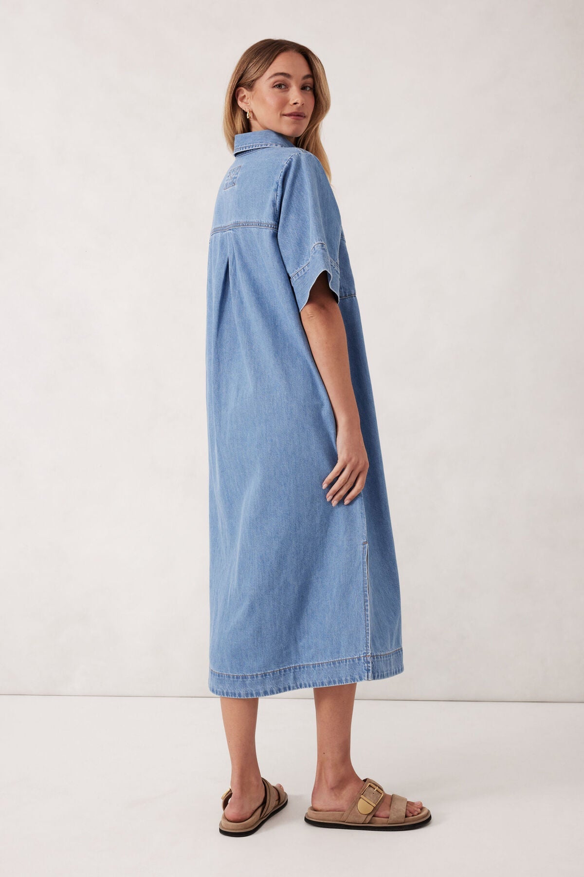Ava Short Sleeve Midi Dress (Vintage Blue) - Something For Me​​