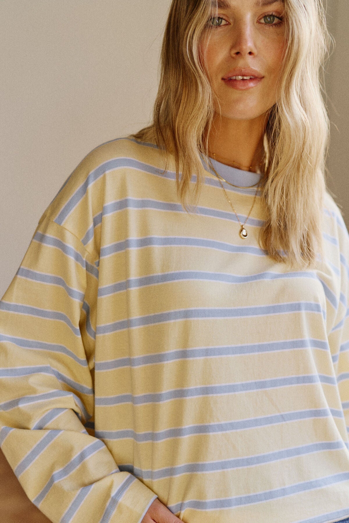 Beau Long Sleeve Slouchy Tee (Butter/China Blue Stripe) - Something For Me​​