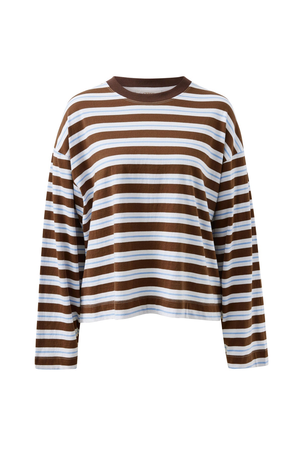 Beau Long Sleeve Slouchy Tee (Cocoa Sky Blue Stripe) - Something For Me​​