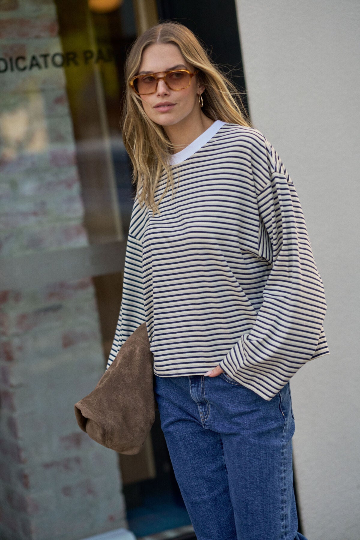 Beau Long Sleeve Slouchy Tee (Heritage Navy/Butter/Stone Stripe) - Something For Me​​