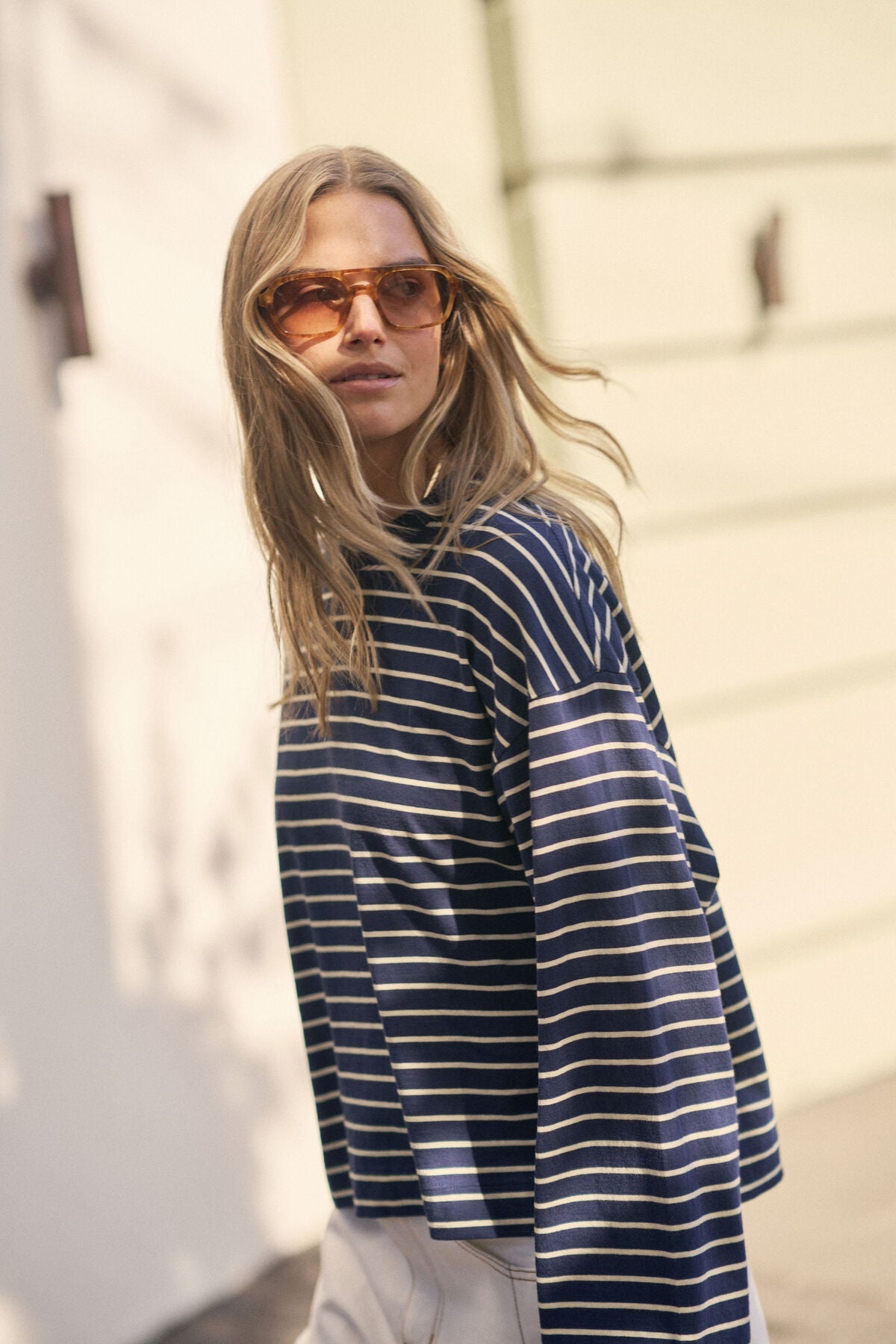 Beau Long Sleeve Slouchy Tee (Heritage Navy/Marshmallow Stripe) - Something For Me​​