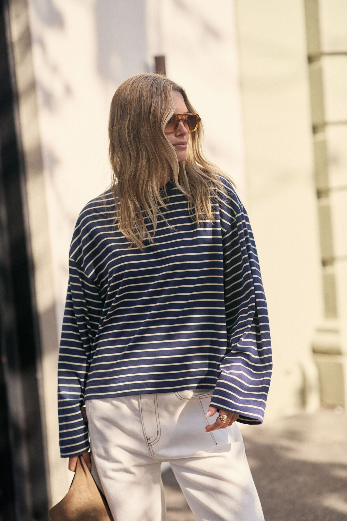 Beau Long Sleeve Slouchy Tee (Heritage Navy/Marshmallow Stripe) - Something For Me​​