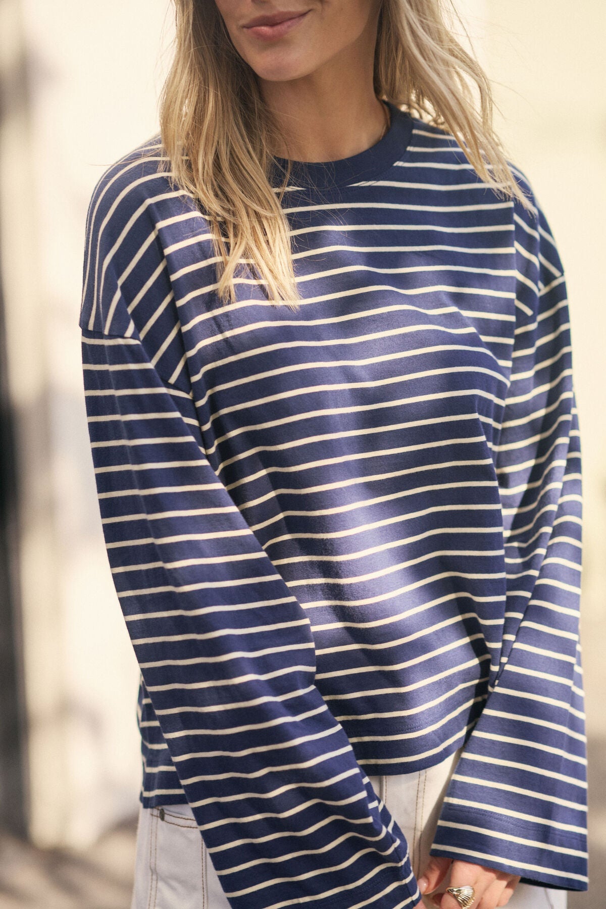 Beau Long Sleeve Slouchy Tee (Heritage Navy/Marshmallow Stripe) - Something For Me​​
