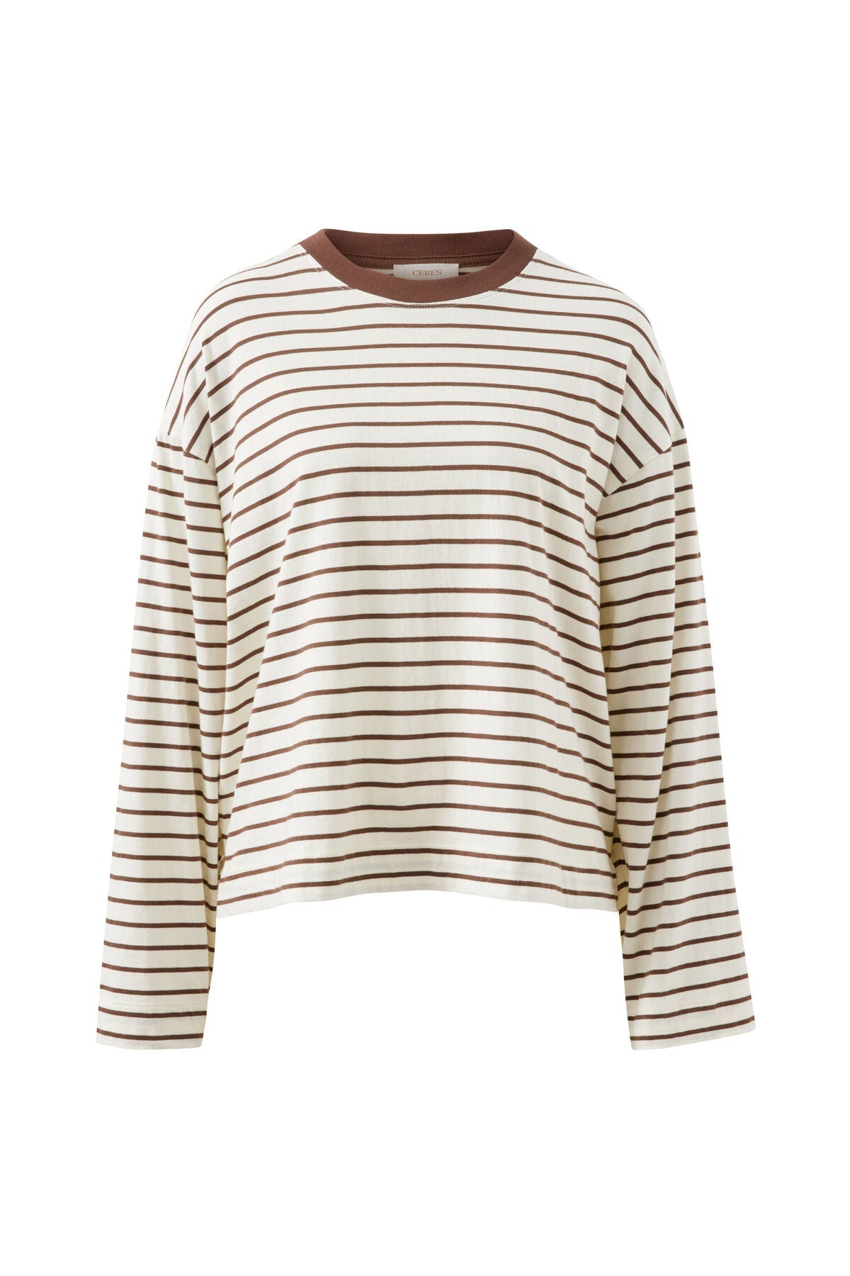 Beau Long Sleeve Slouchy Tee (Milk/Brunette Brown Stripe) - Something For Me​​