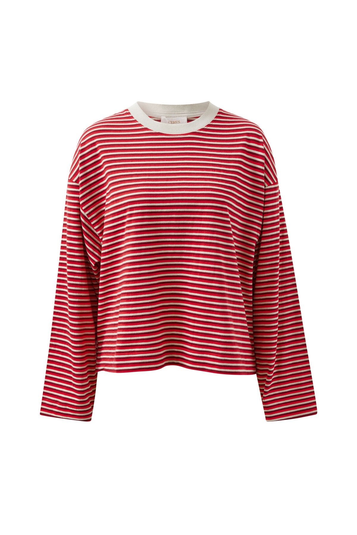 Beau Long Sleeve Slouchy Tee (Mulberry/Red/Stone Stripe) - Something For Me​​