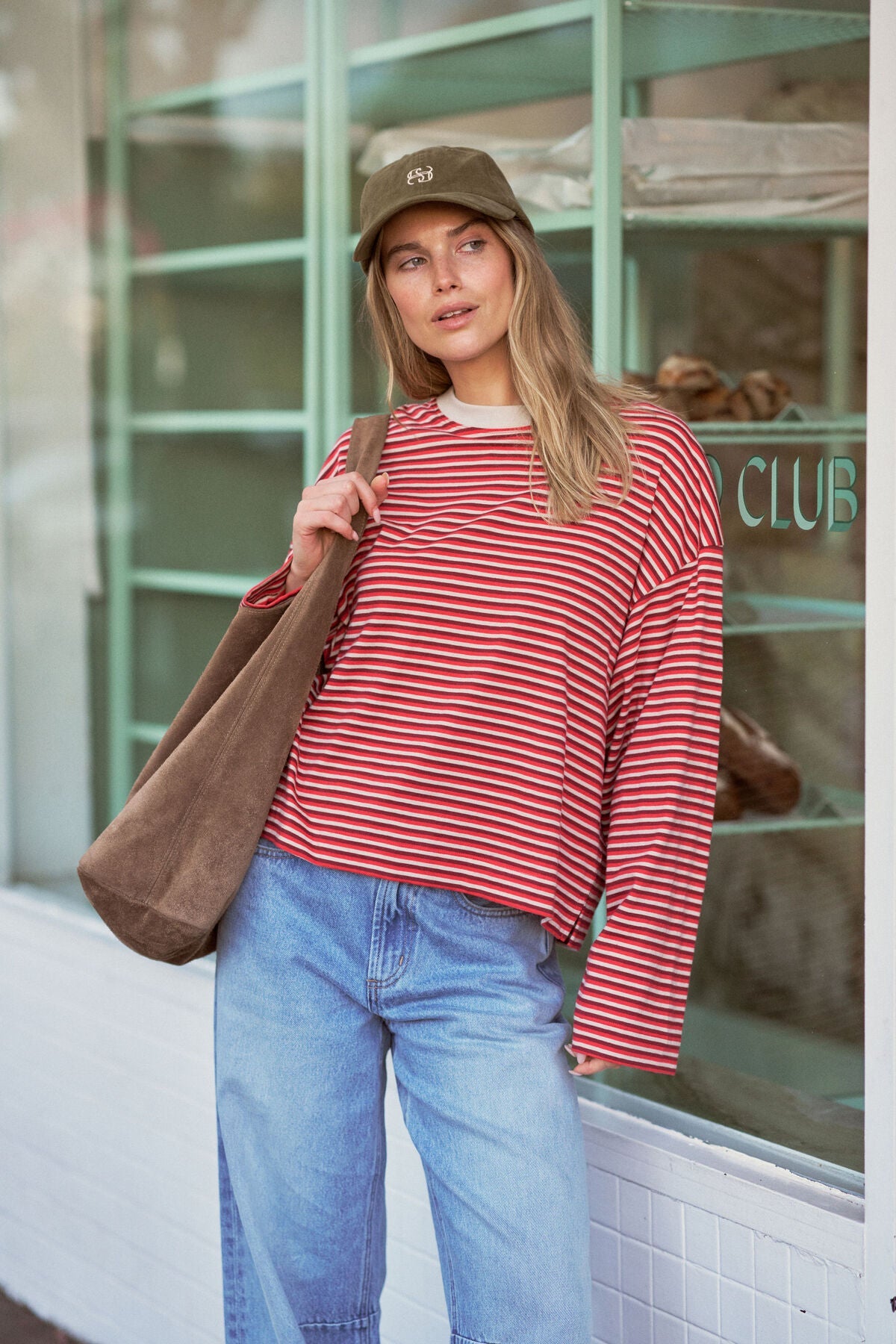 Beau Long Sleeve Slouchy Tee (Mulberry/Red/Stone Stripe) - Something For Me​​