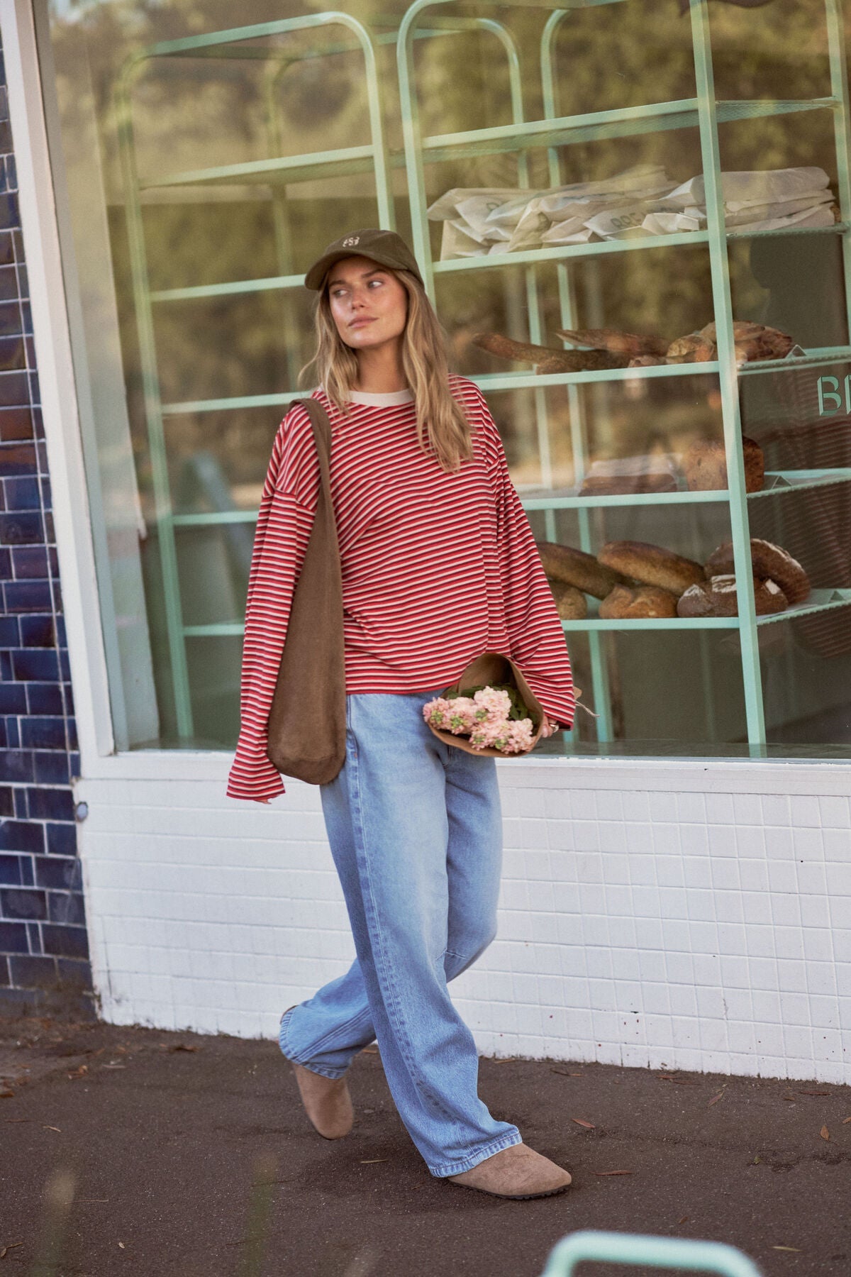 Beau Long Sleeve Slouchy Tee (Mulberry/Red/Stone Stripe) - Something For Me​​