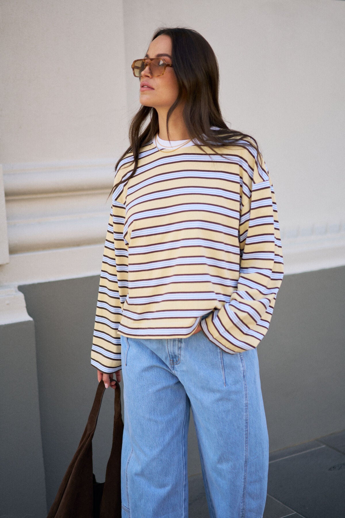 Beau Long Sleeve Slouchy Tee (New Butter Brunette Stripe) - Something For Me​​