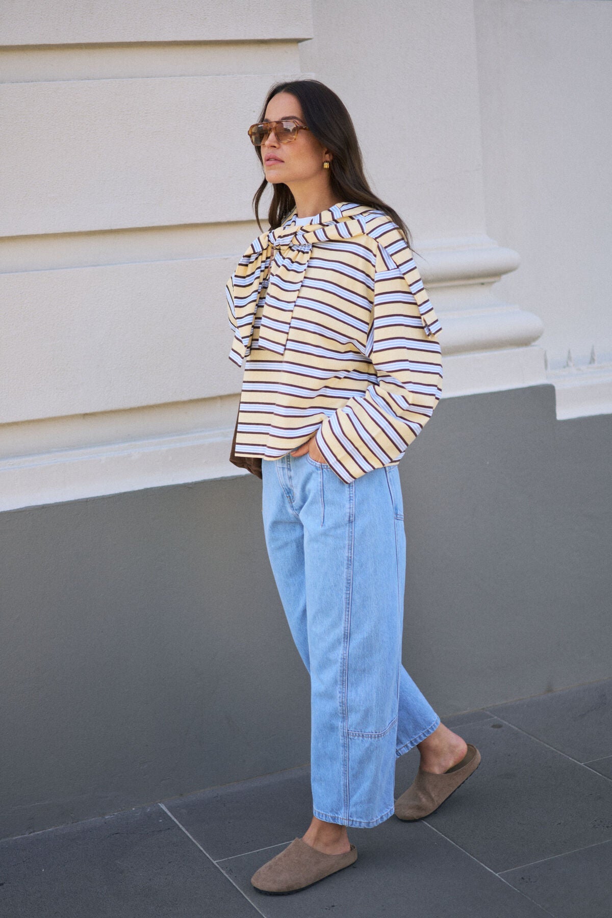 Beau Long Sleeve Slouchy Tee (New Butter Brunette Stripe) - Something For Me​​