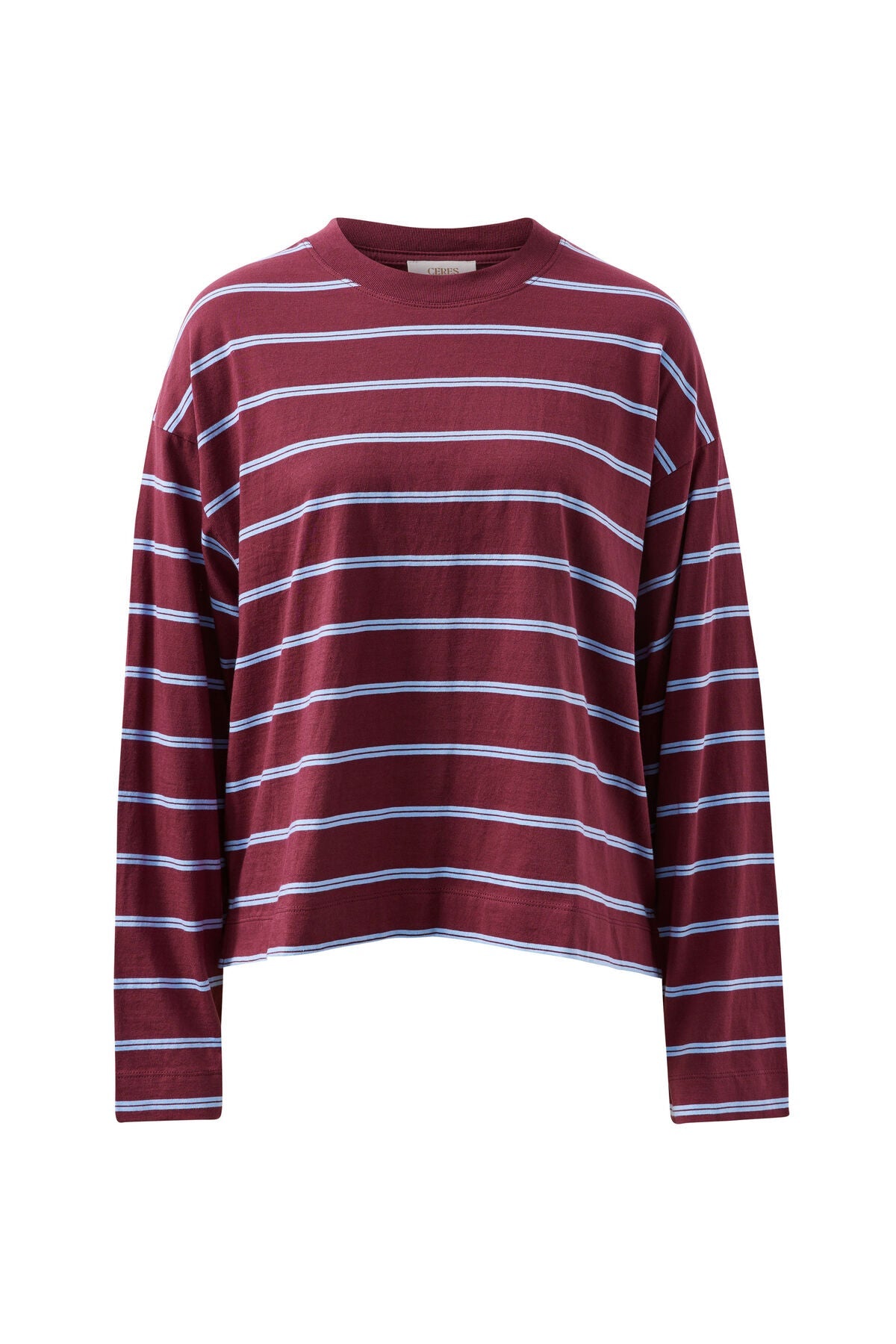 Beau Long Sleeve Slouchy Tee (Washed Burgundy/Sky Blue) - Something For Me​​