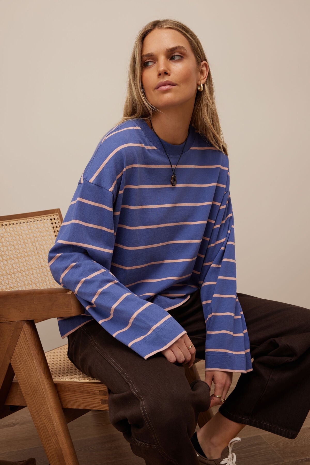 Beau Long Sleeve Slouchy Tee (Washed Navy/Pink Clay) - Something For Me​​