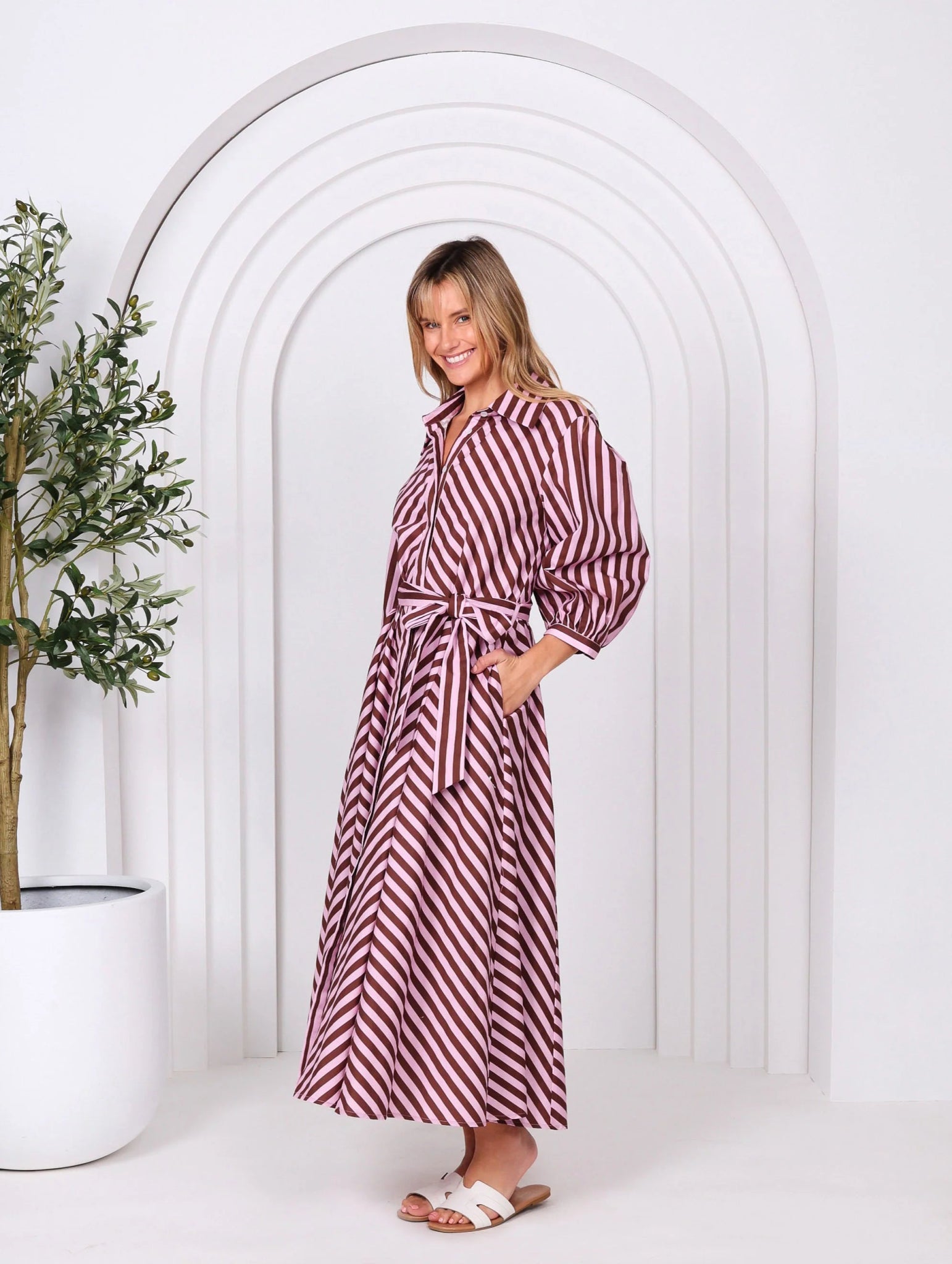 Bianca Dress (Choco Pink Stripes) - Something For Me​​