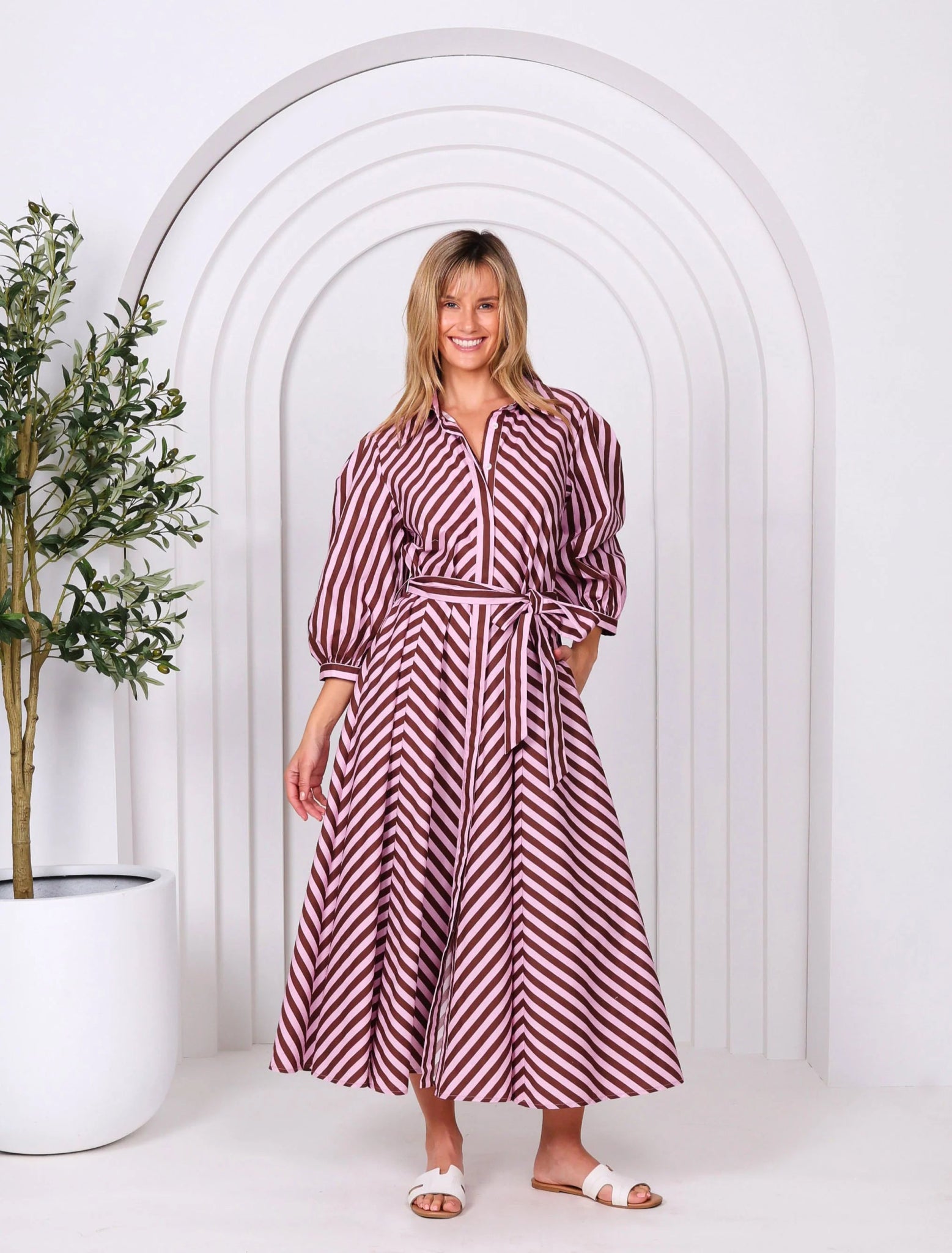 Bianca Dress (Choco Pink Stripes) - Something For Me​​