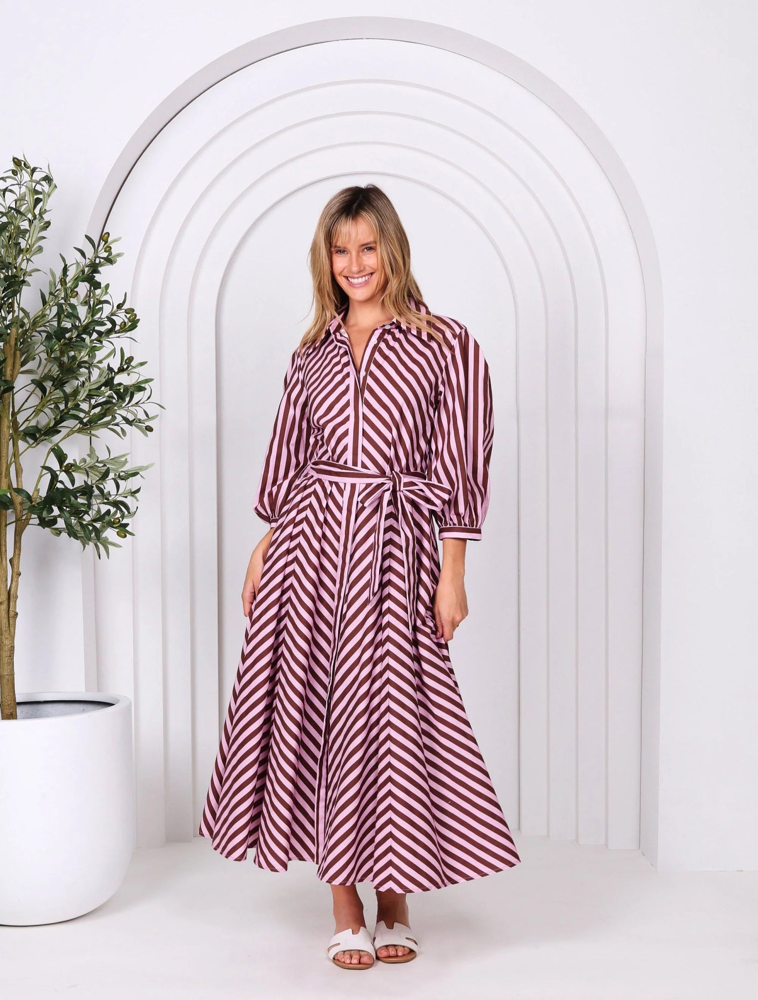 Bianca Dress (Choco Pink Stripes) - Something For Me​​