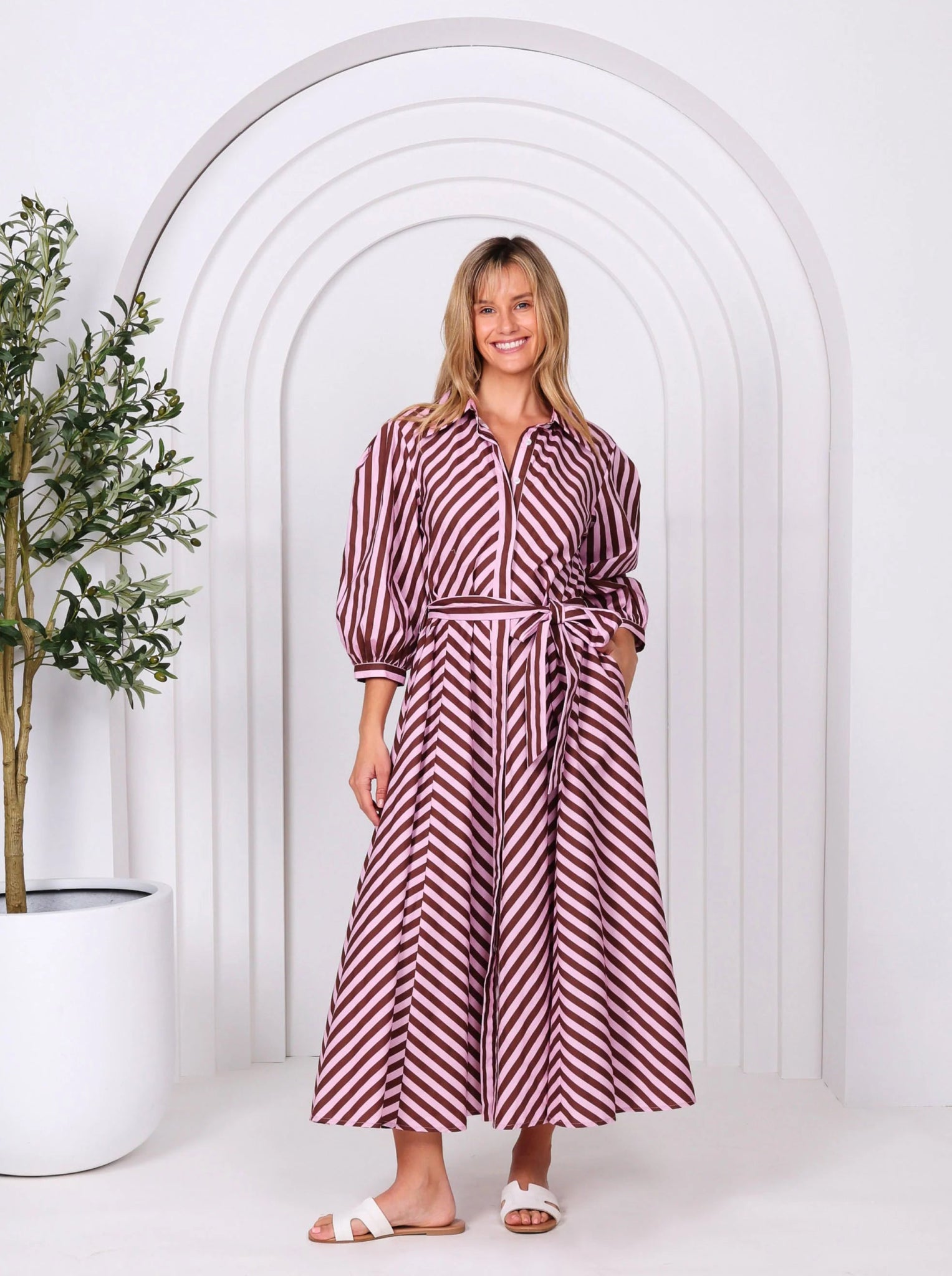Bianca Dress (Choco Pink Stripes) - Something For Me​​
