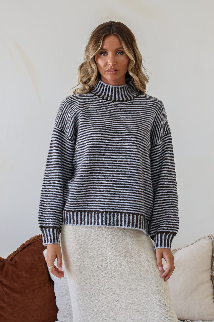 Billie Stripe Knit (Chocolate/Blue) - Something For Me​​