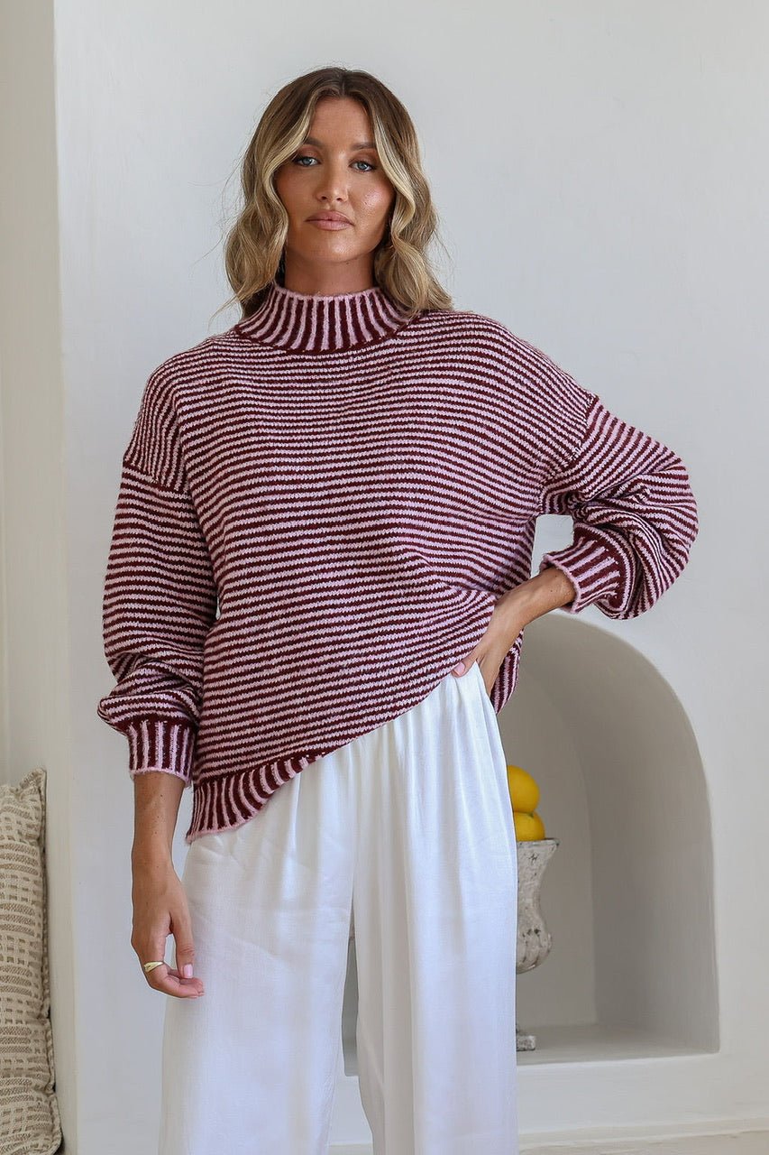 Billie Stripe Knit (Wine/Pink) - Something For Me​​