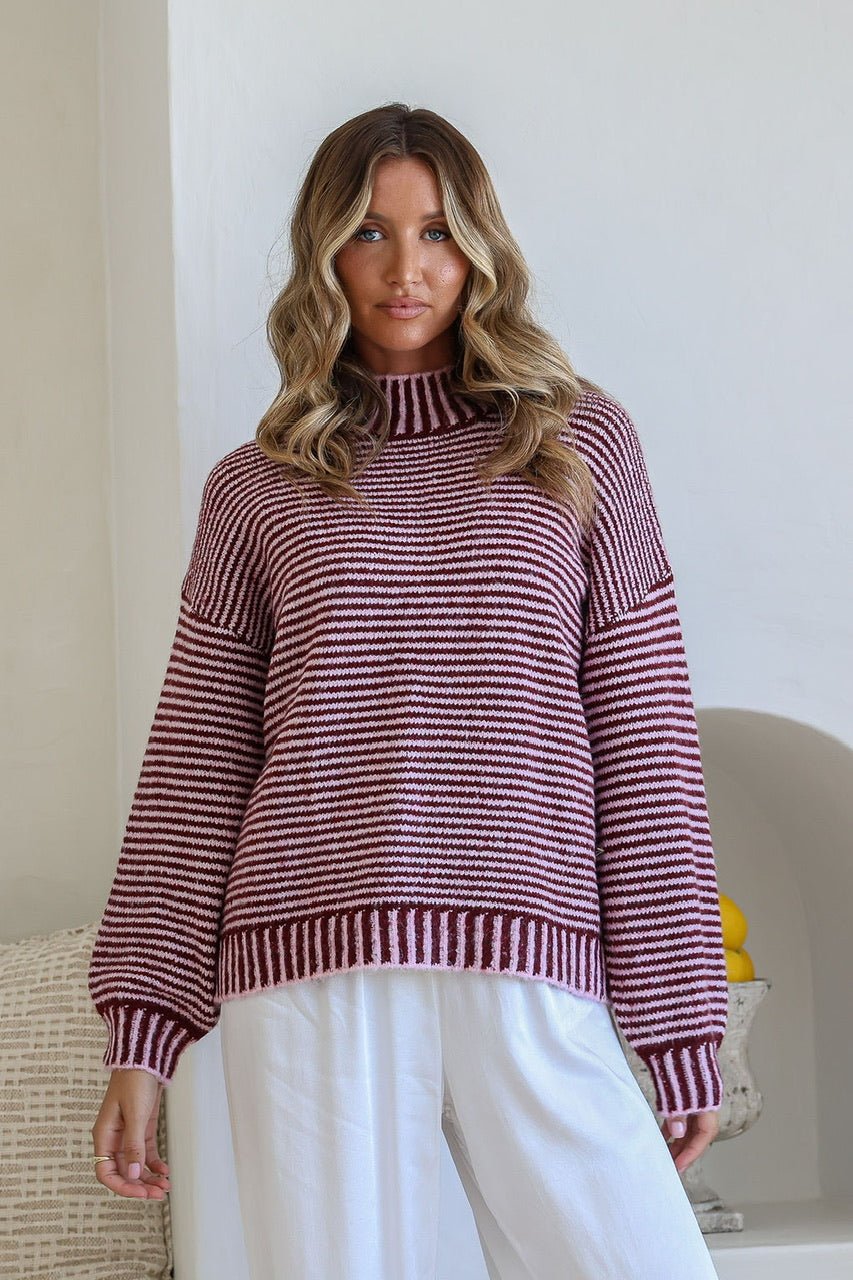 Billie Stripe Knit (Wine/Pink) - Something For Me​​