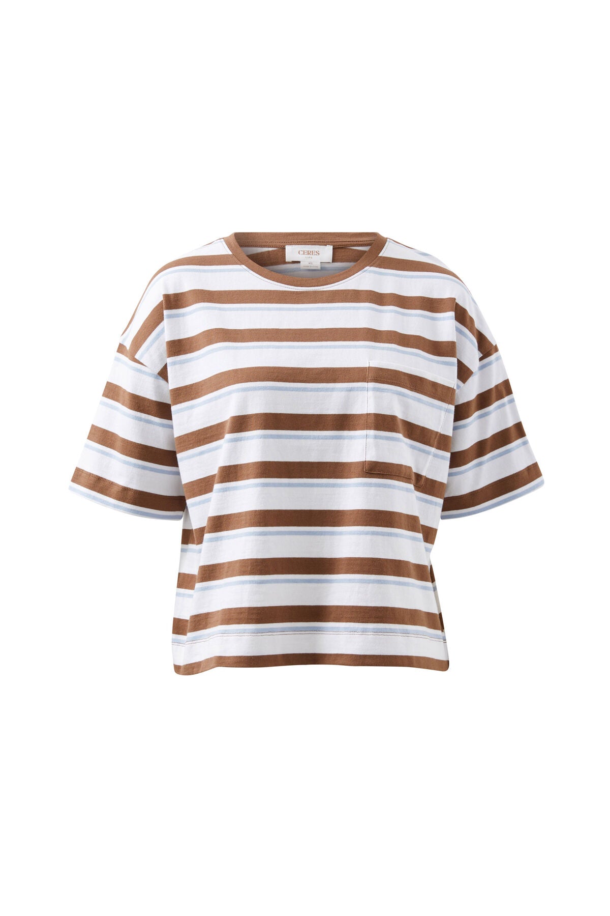 Boa Boxy Pocket Tee (White/Milk Choc Chalk Stripe) - Something For Me​​