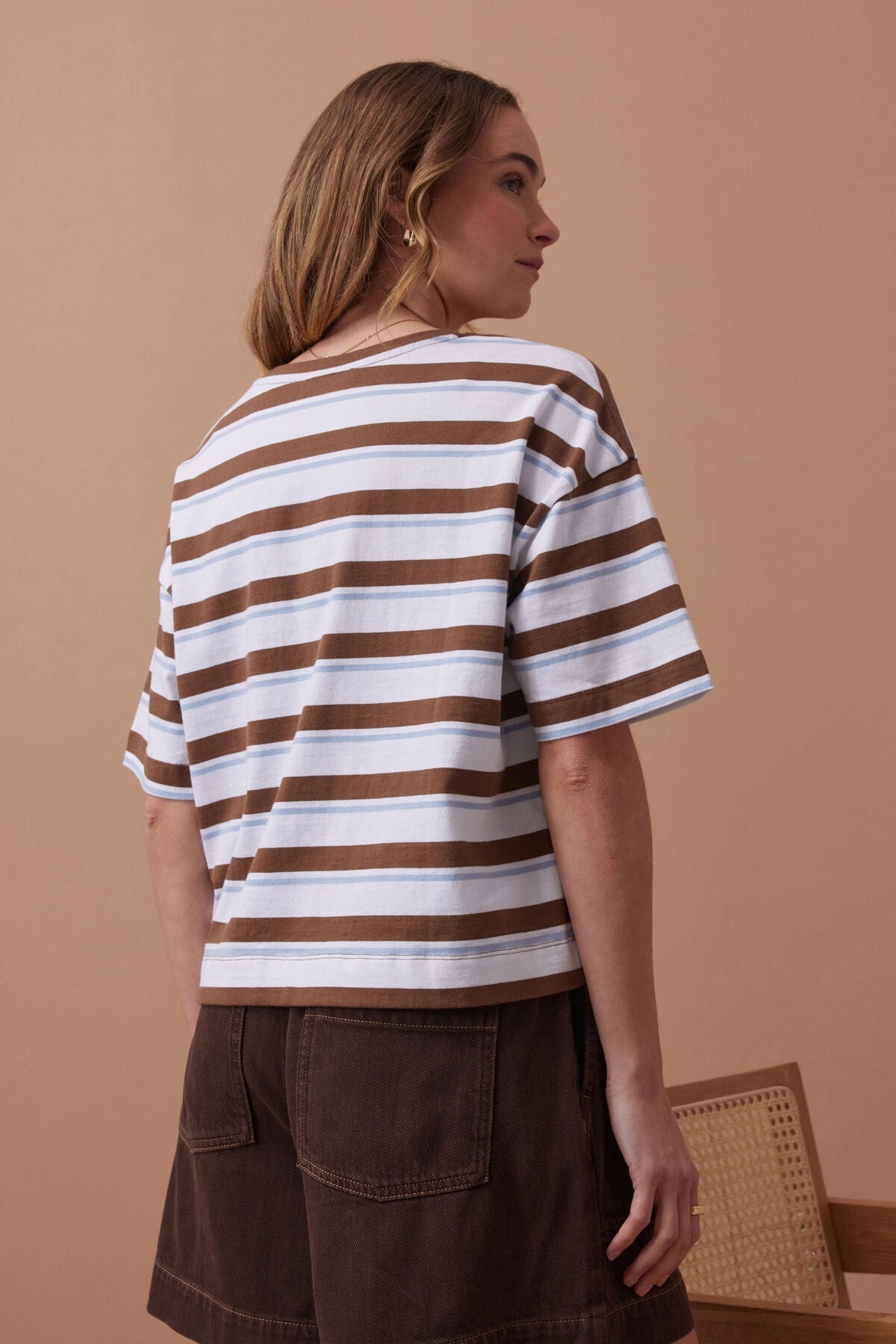 Boa Boxy Pocket Tee (White/Milk Choc Chalk Stripe) - Something For Me​​