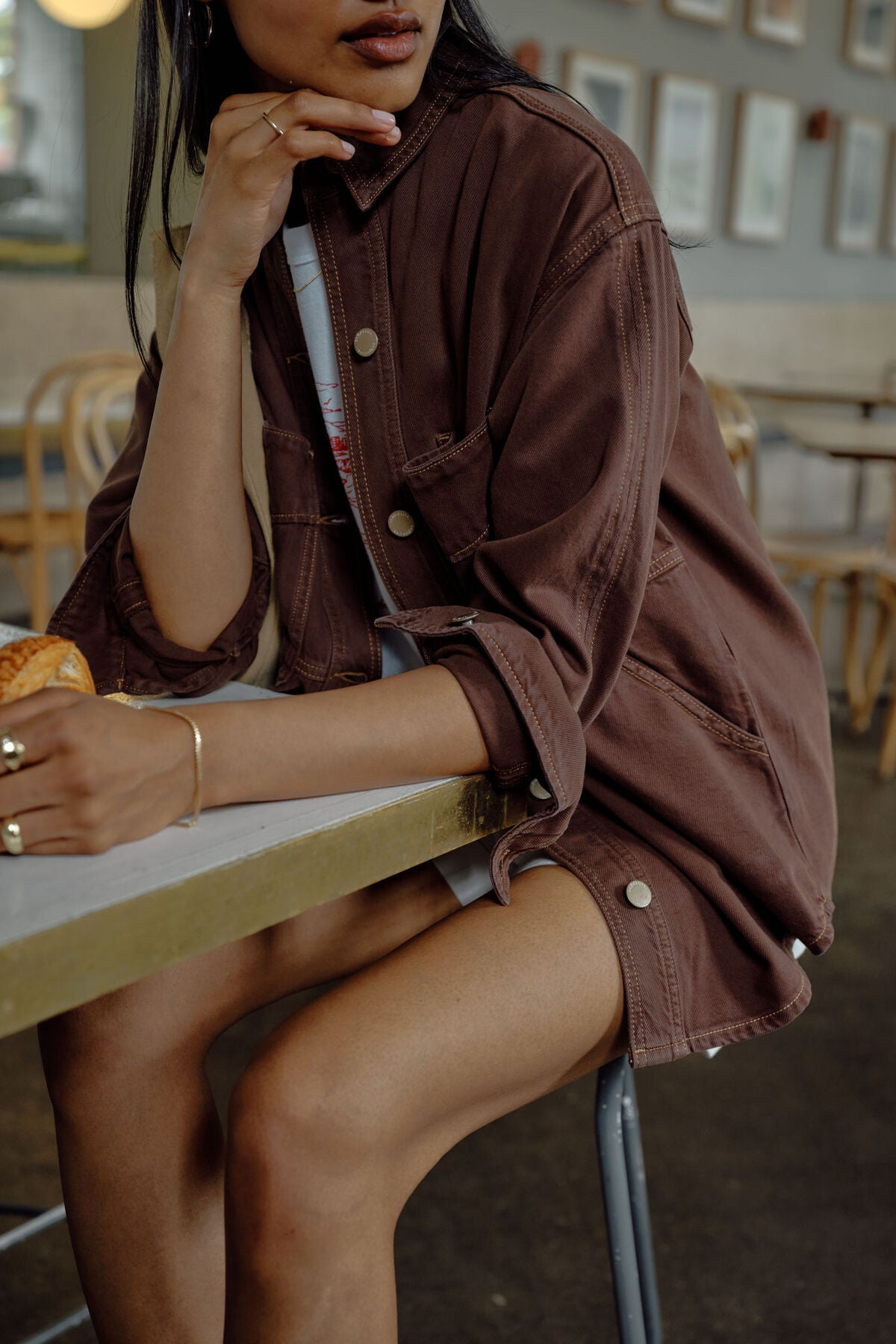 Bobbi Side Pocket Denim Shacket (Chocolate) - Something For Me​​