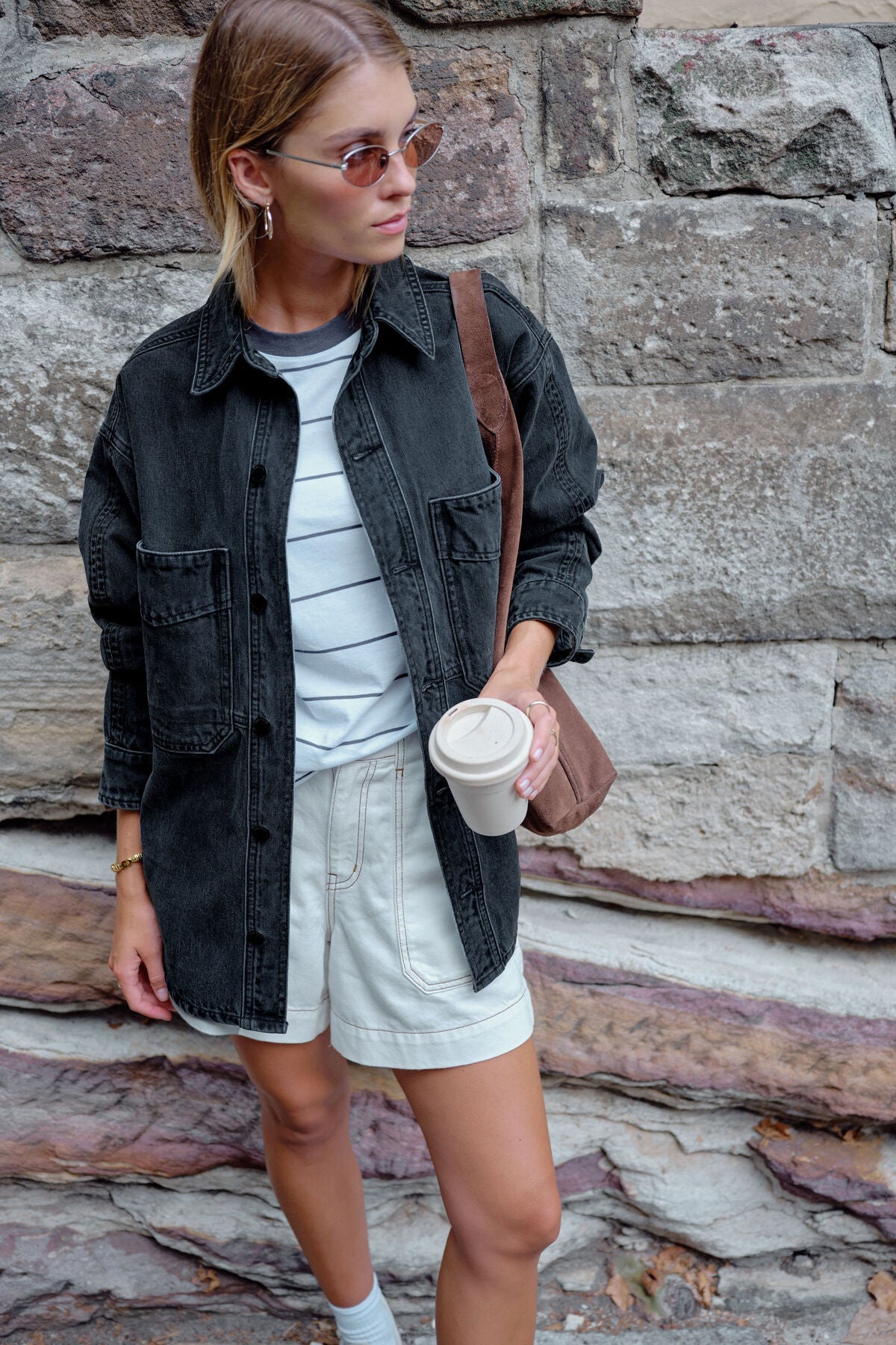 Bobbi Side Pocket Denim Shacket (Washed Black) - Something For Me​​