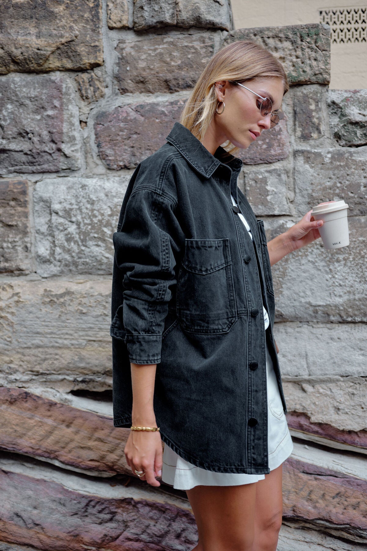 Bobbi Side Pocket Denim Shacket (Washed Black) - Something For Me​​