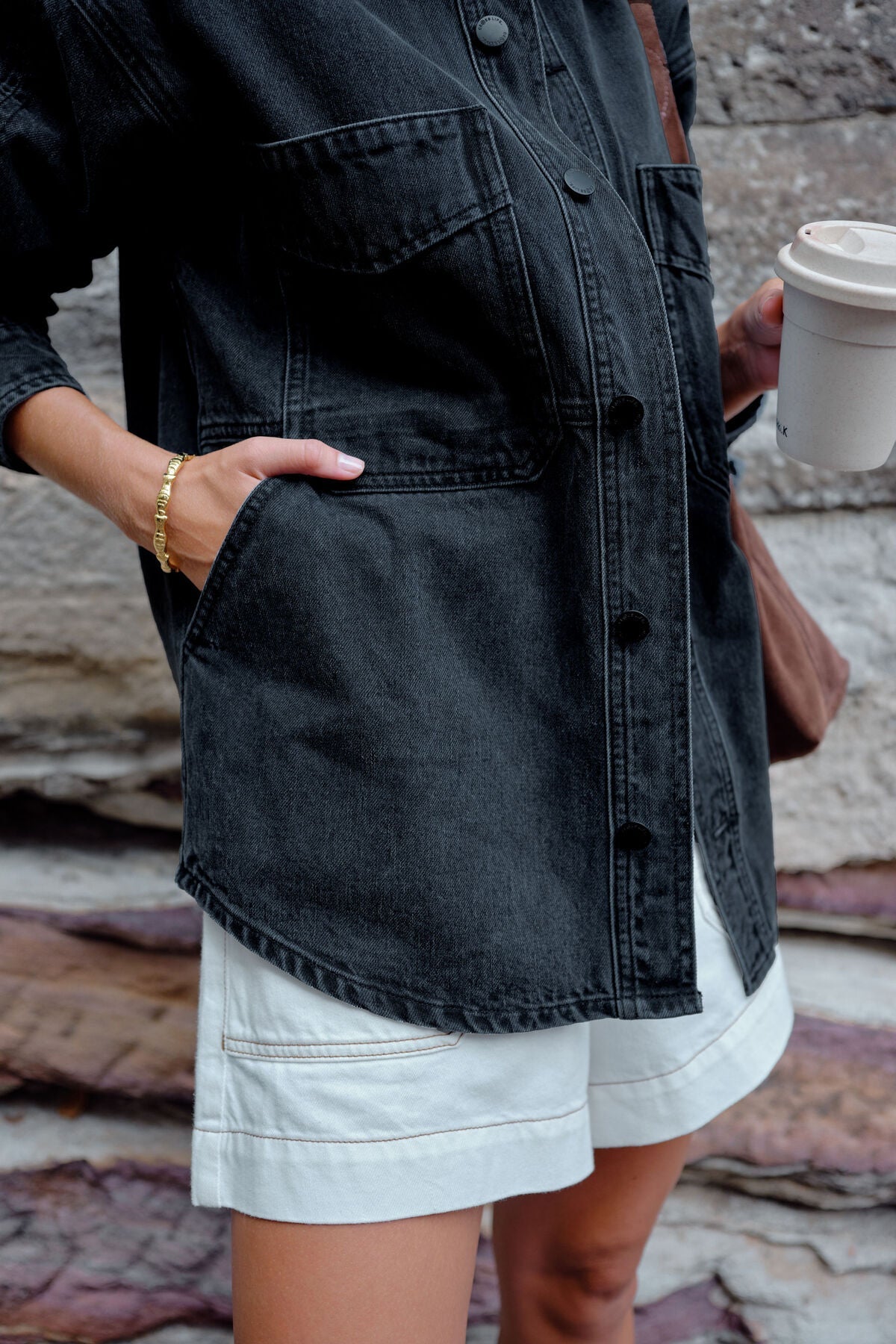 Bobbi Side Pocket Denim Shacket (Washed Black) - Something For Me​​