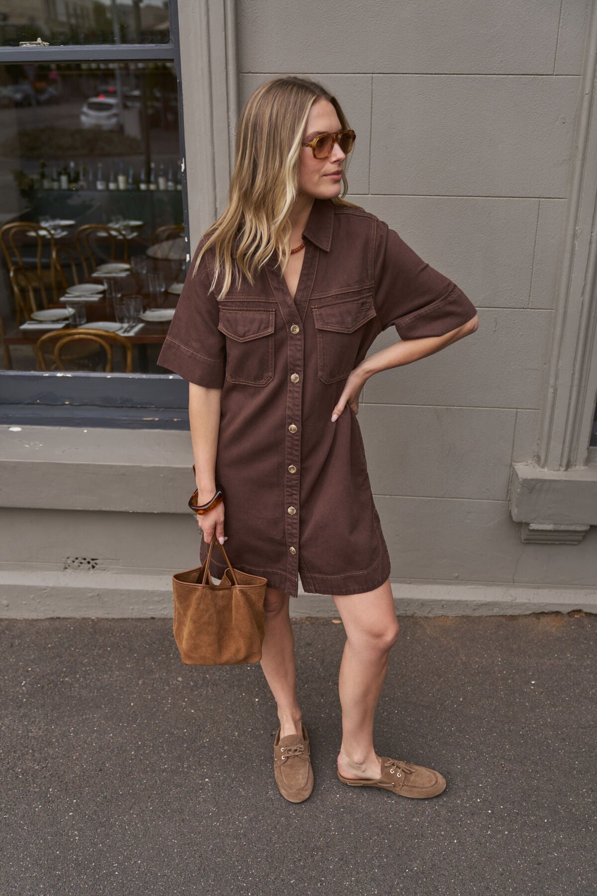 Bonnie Relaxed Shirt Dress (Chocolate) - Something For Me​​