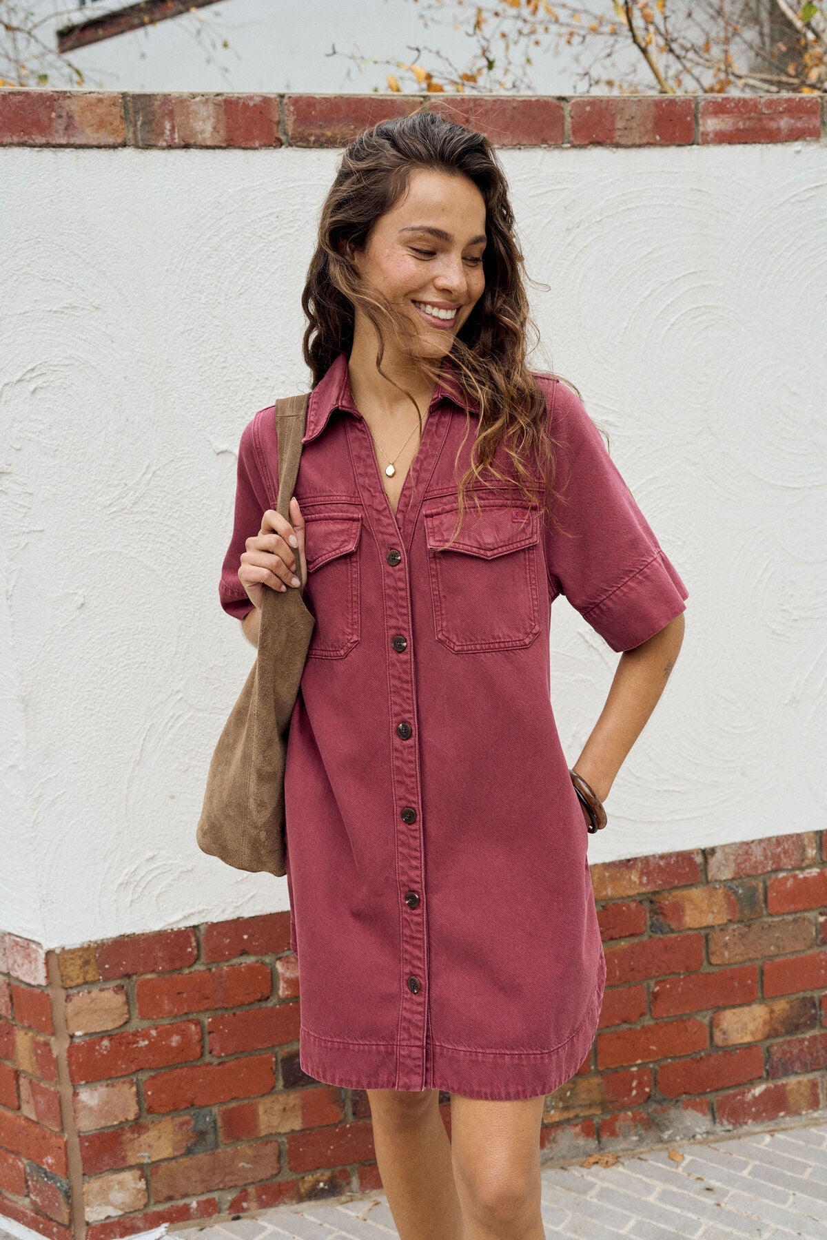 Bonnie Relaxed Shirt Dress (Mulberry) - Something For Me​​