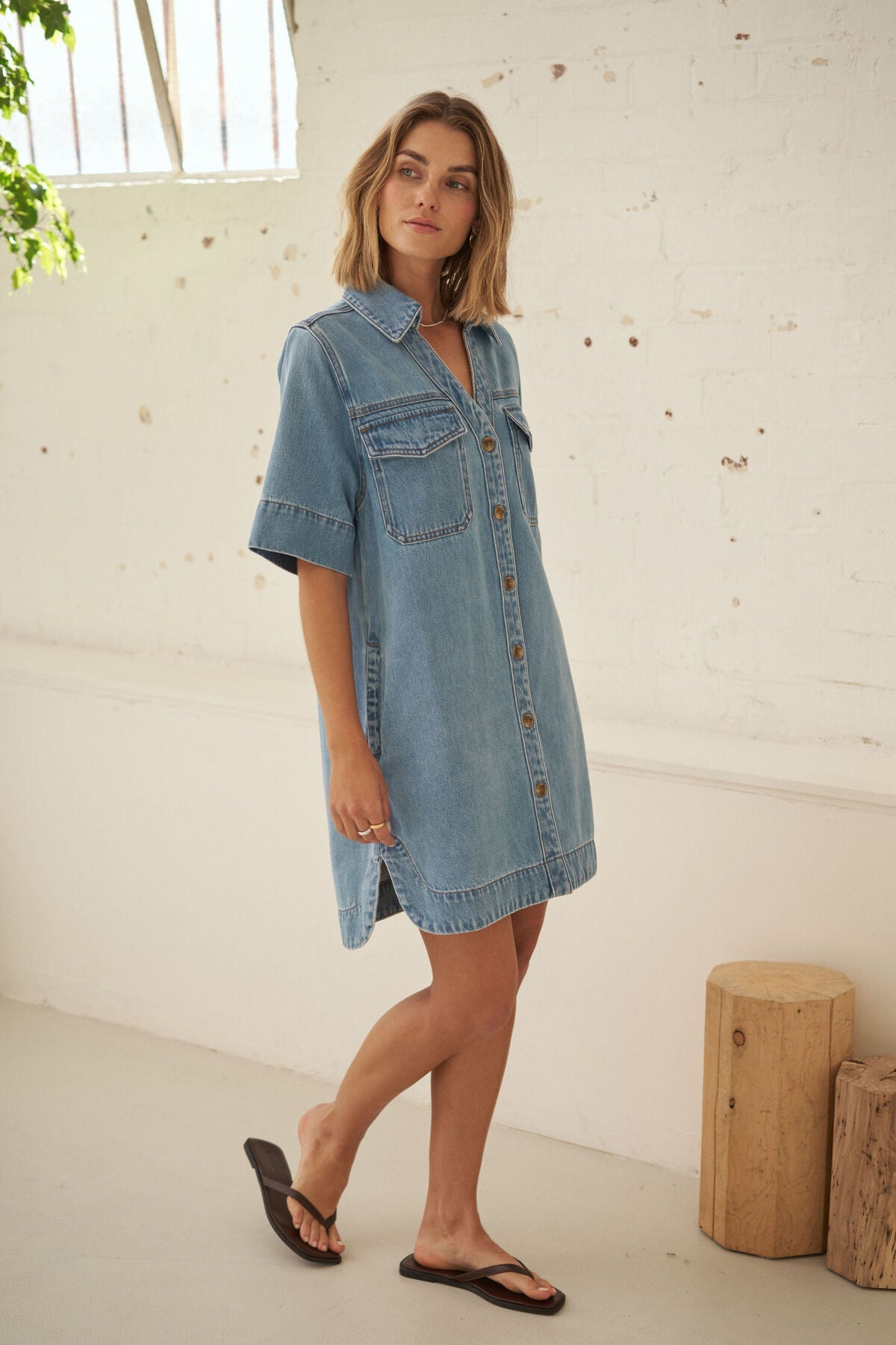 Bonnie Relaxed Shirt Dress (Vintage Blue) - Something For Me​​