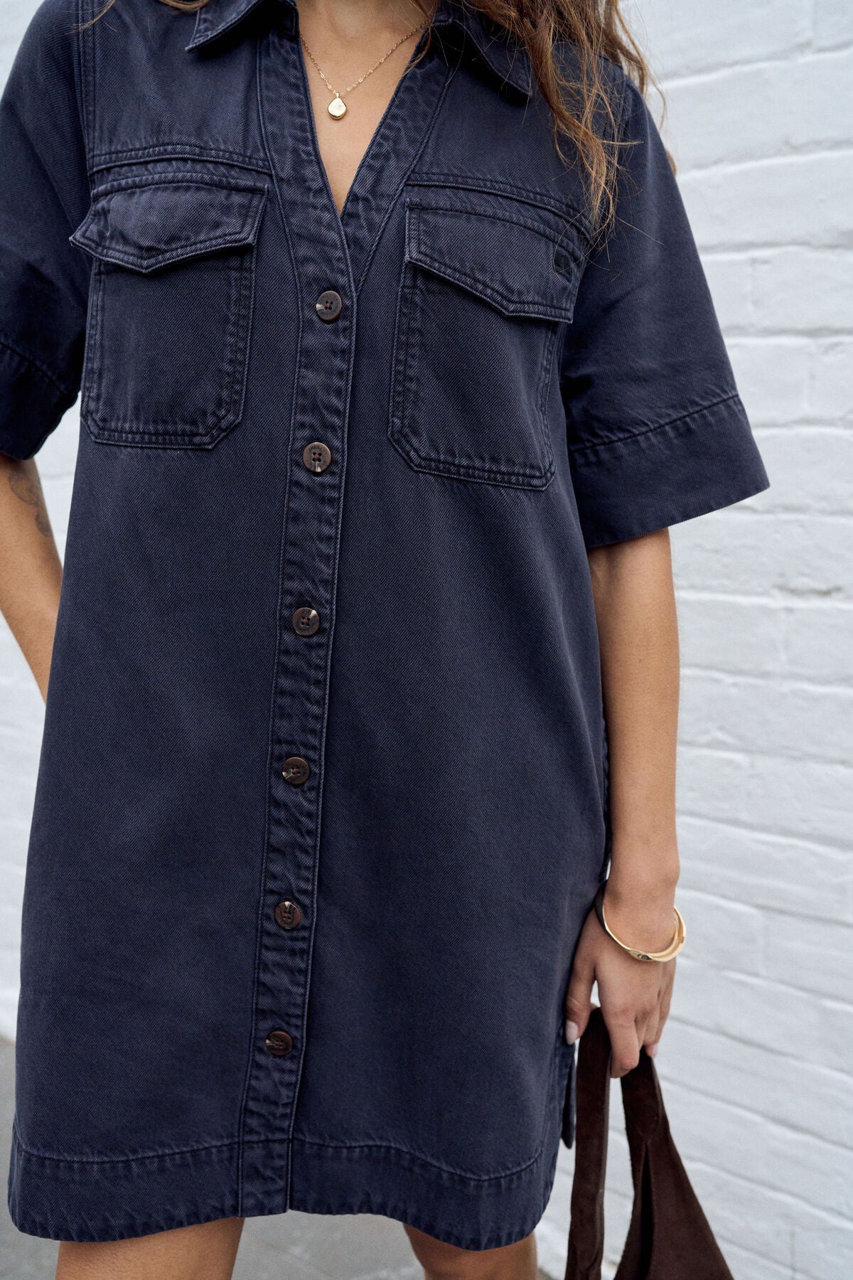 Bonnie Relaxed Shirt Dress (Washed Black) - Something For Me​​