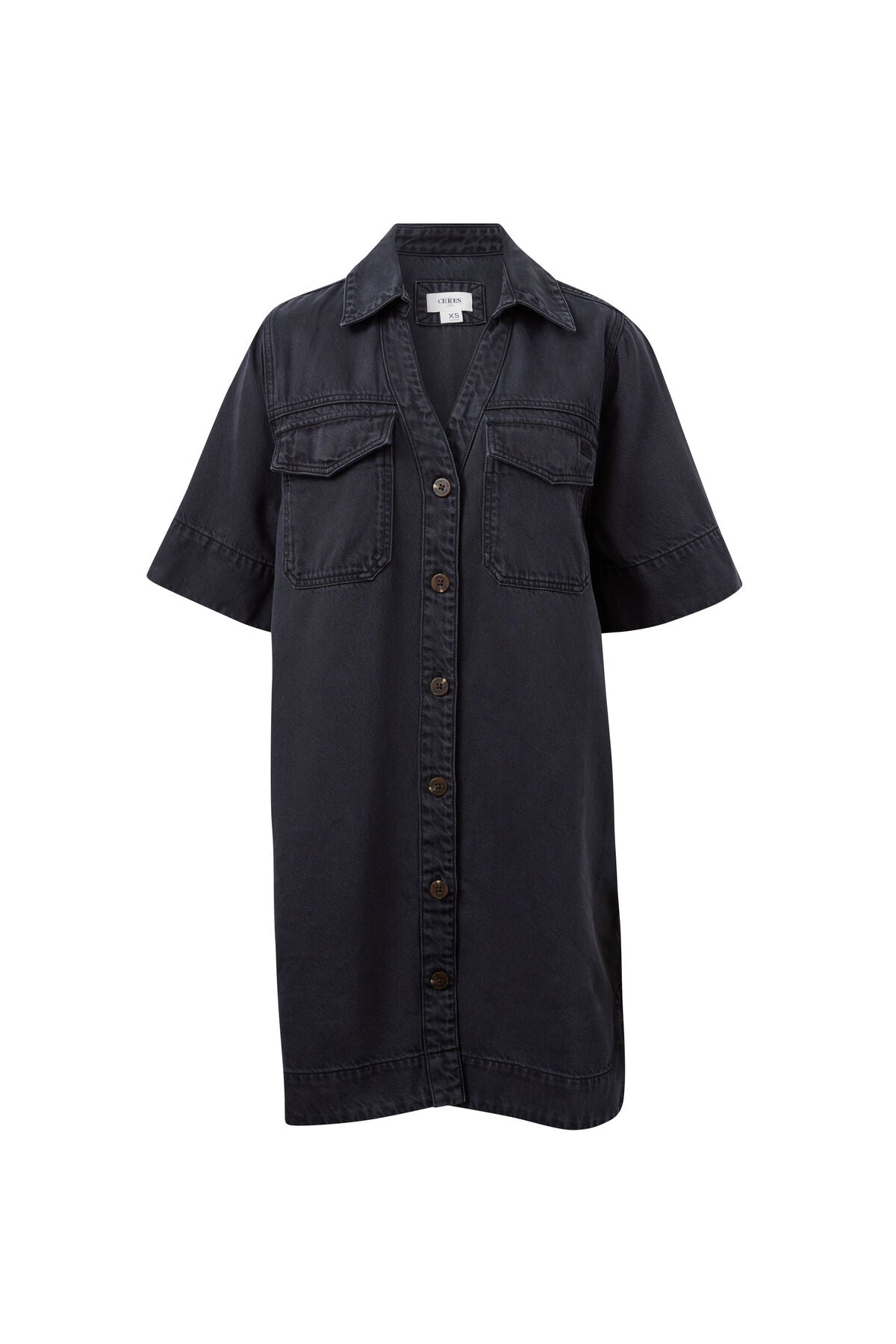 Bonnie Relaxed Shirt Dress (Washed Black) - Something For Me​​
