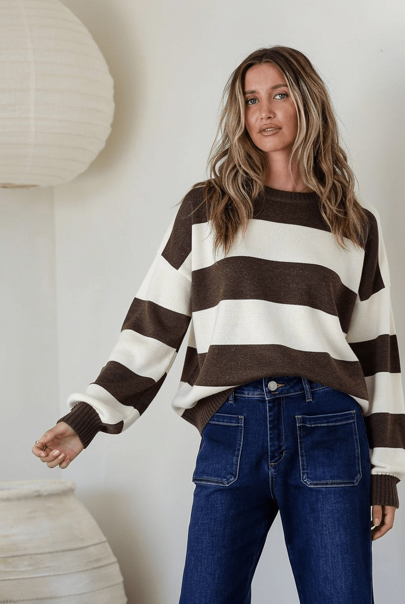 Brady Bunch Stripe Knit (Chocolate/White) - Something For Me​​
