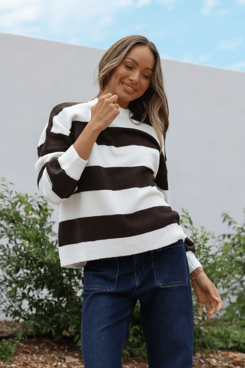 Brady Bunch Stripe Knit (Chocolate/White) - Something For Me​​