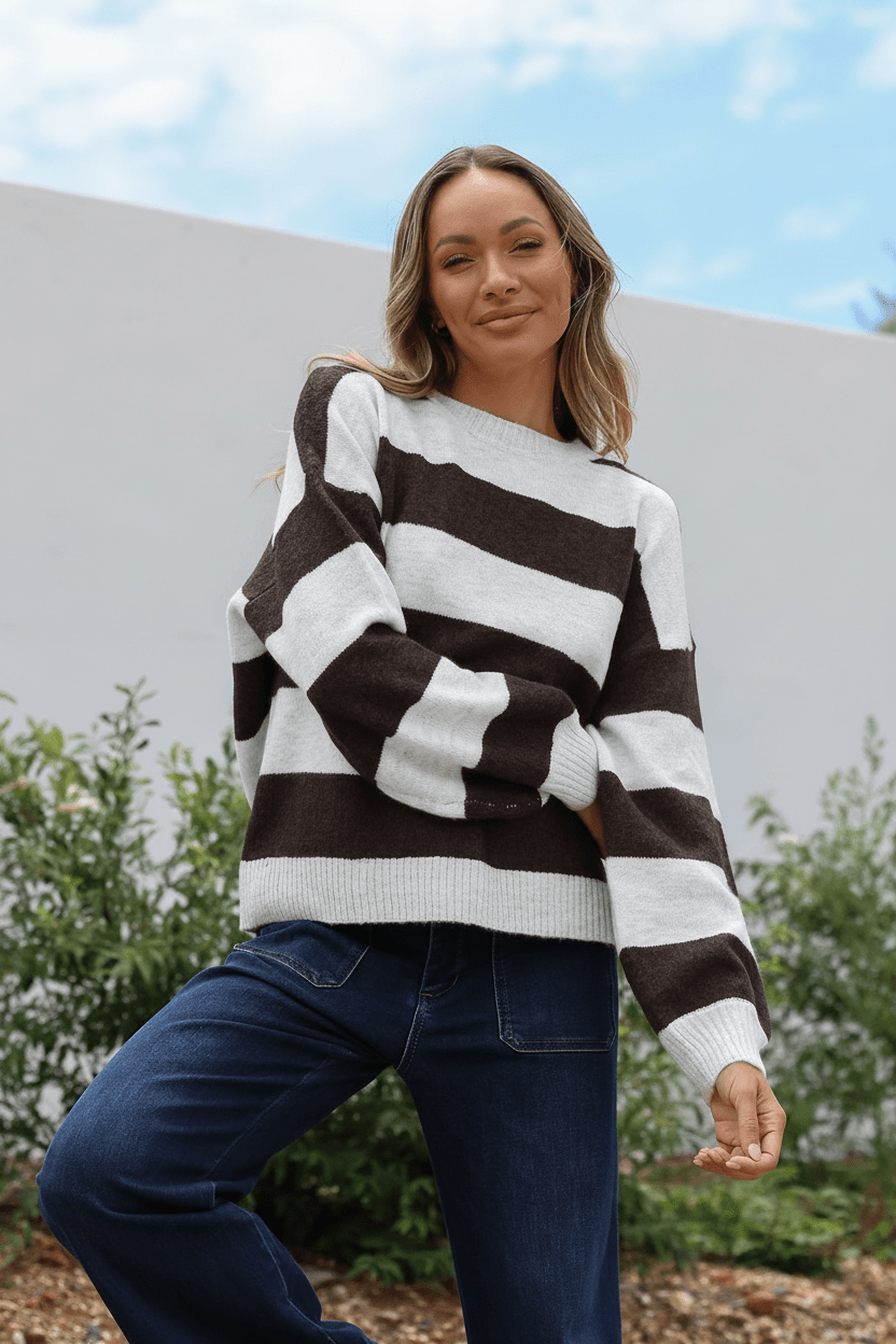 Brady Bunch Stripe Knit (Chocolate/White) - Something For Me​​