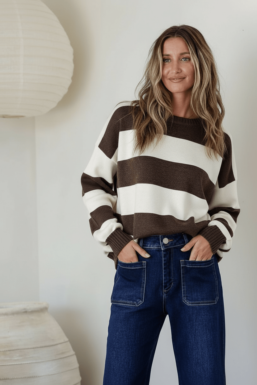 Brady Bunch Stripe Knit (Chocolate/White) - Something For Me​​