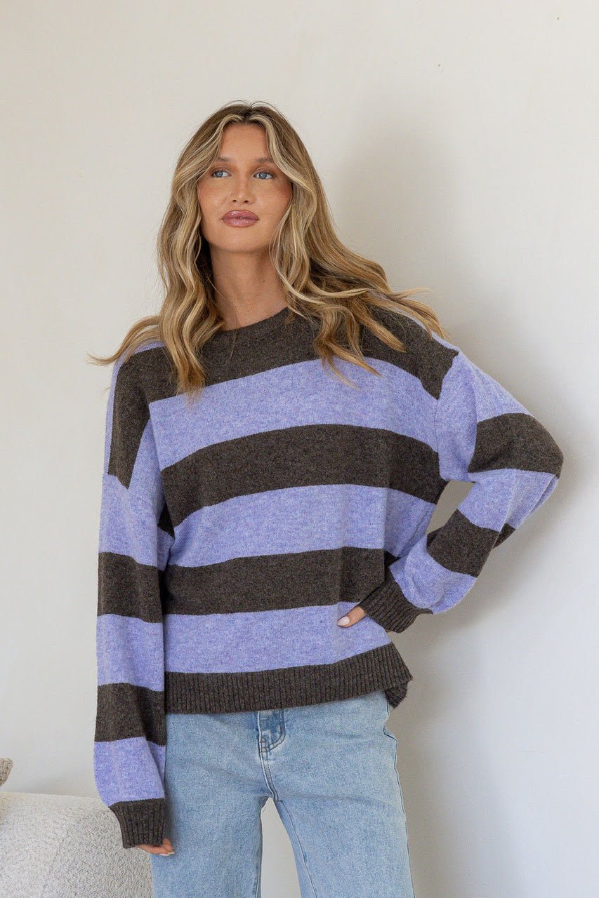 Brady Bunch Stripe Knit (Lilac/Chocolate) - Something For Me​​